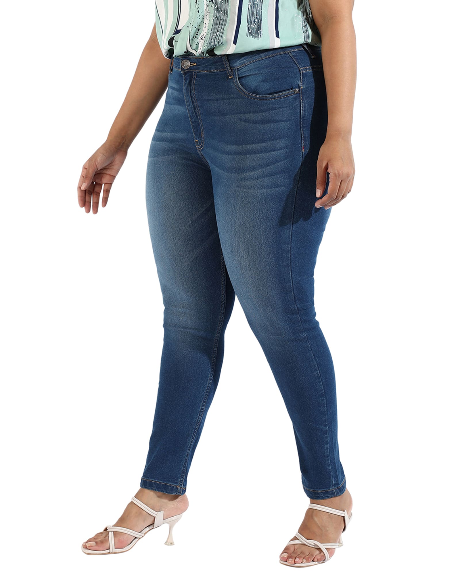 Distressed Bamboo Blend Denim Jeggings