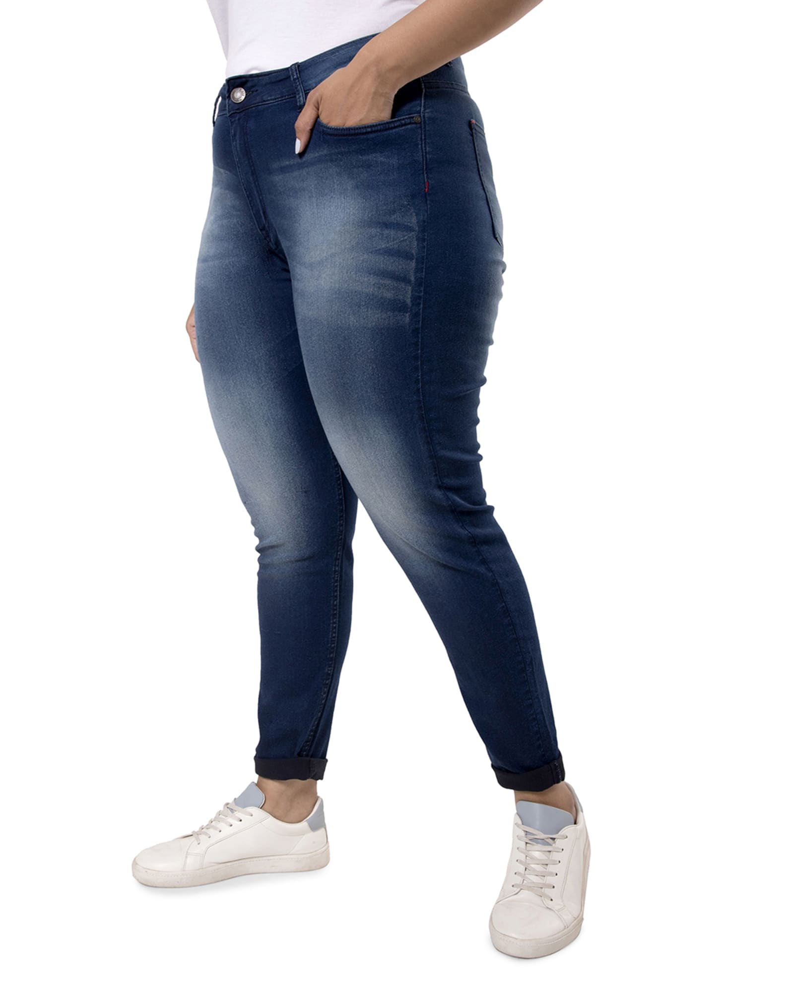 PLUS SIZE WOMEN SHADED CASUAL NAVY BLUE JEANS | Navy