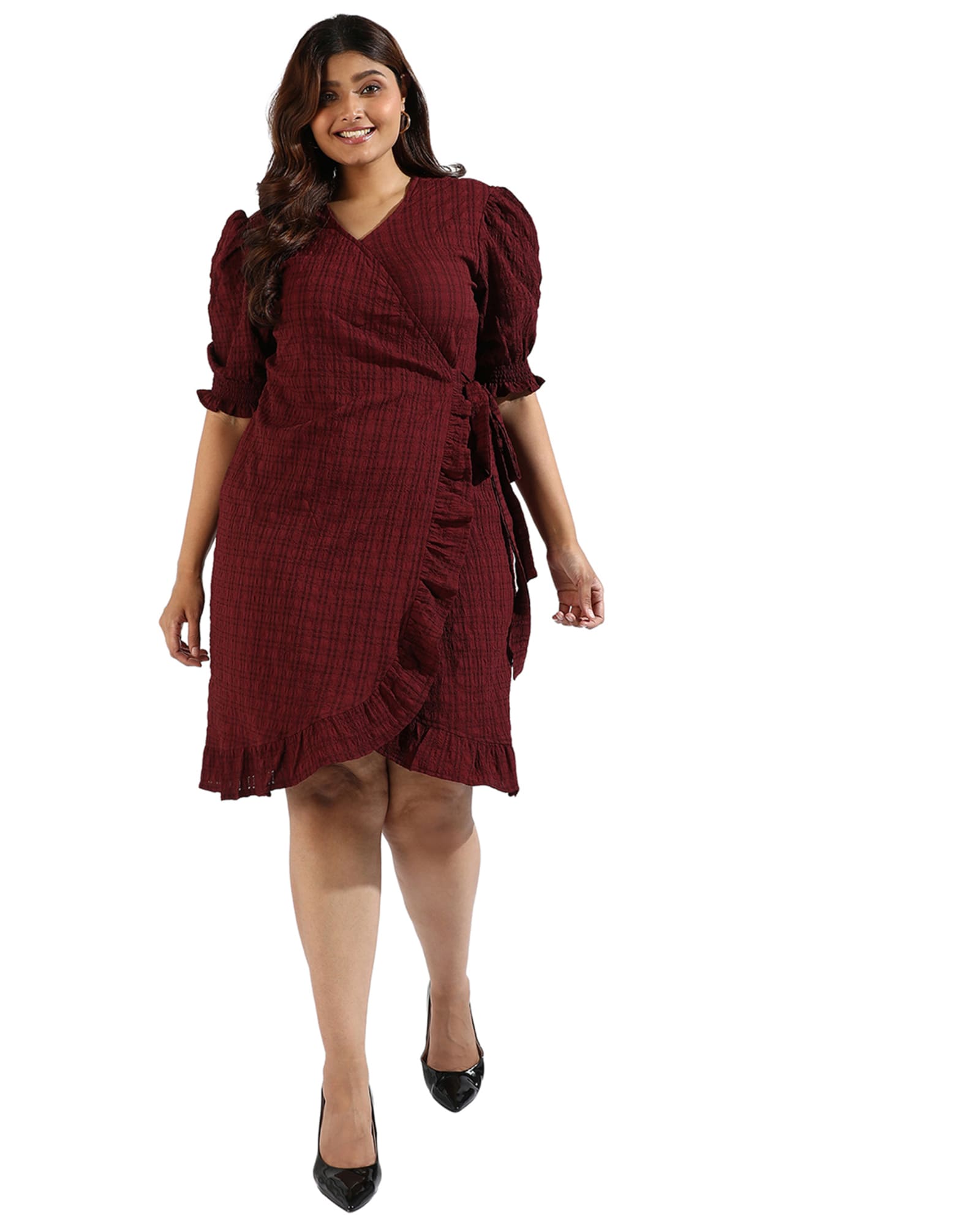 Women Solid Tie Front Casual Dresses | Red