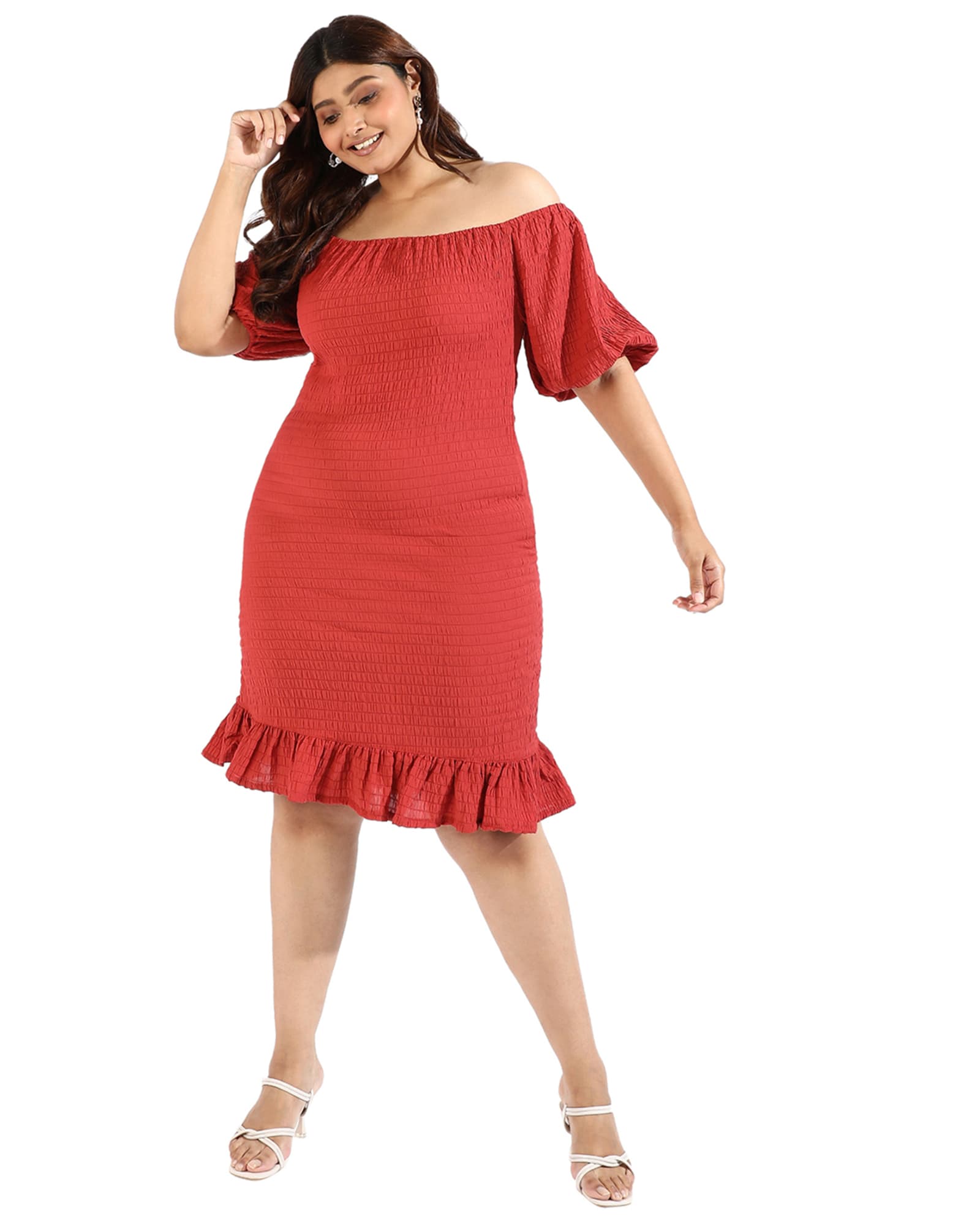 Women Solid Off Shoulder Dresses | Red