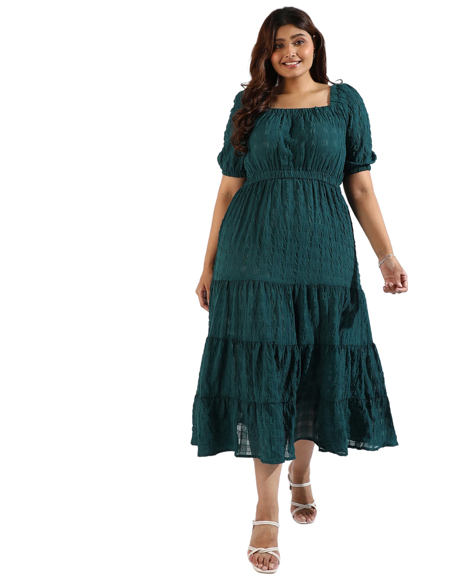Women Teal Tiered Style Dresses | Forest Green