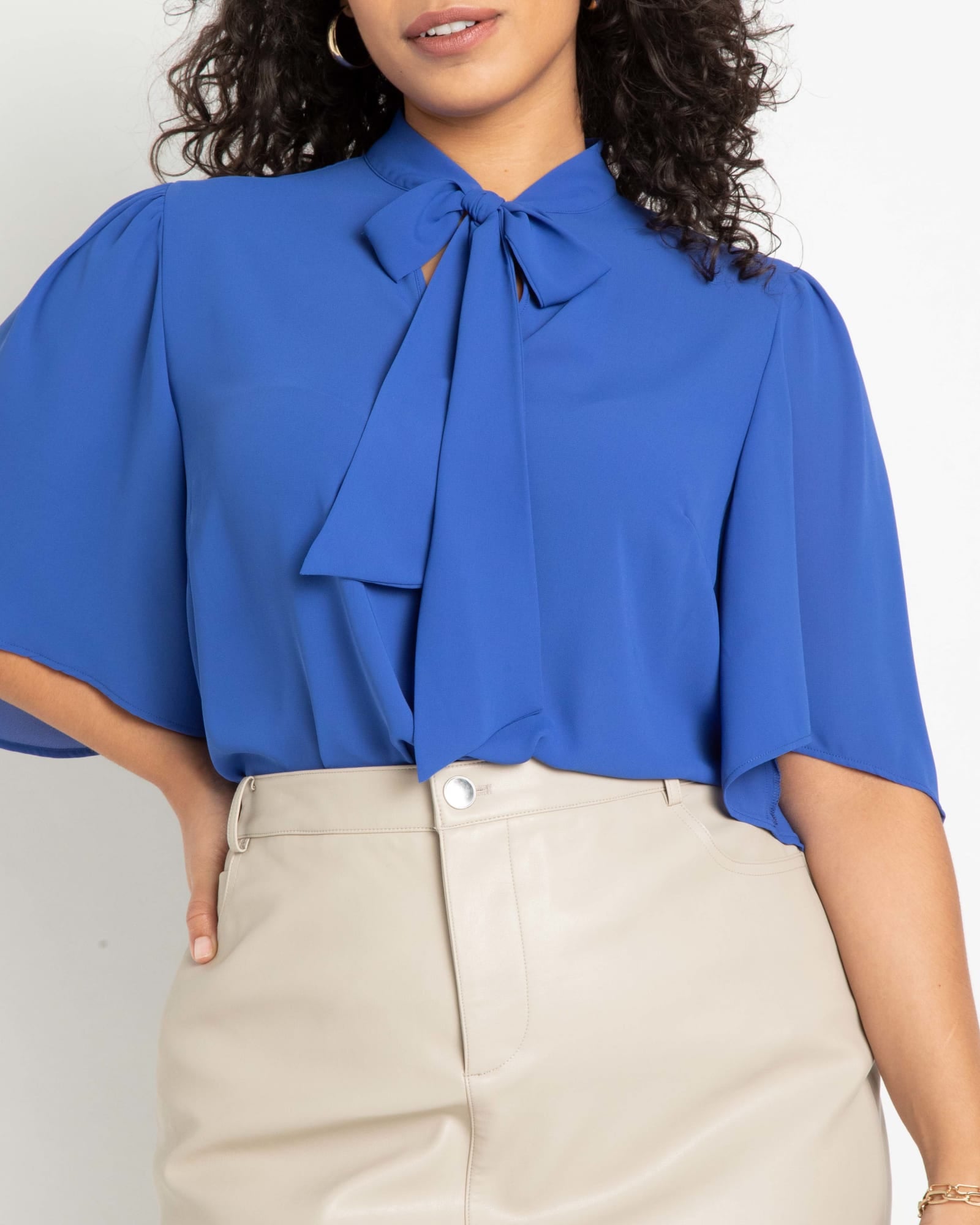 Bow Blouse with Flutter Sleeve | Cobalt