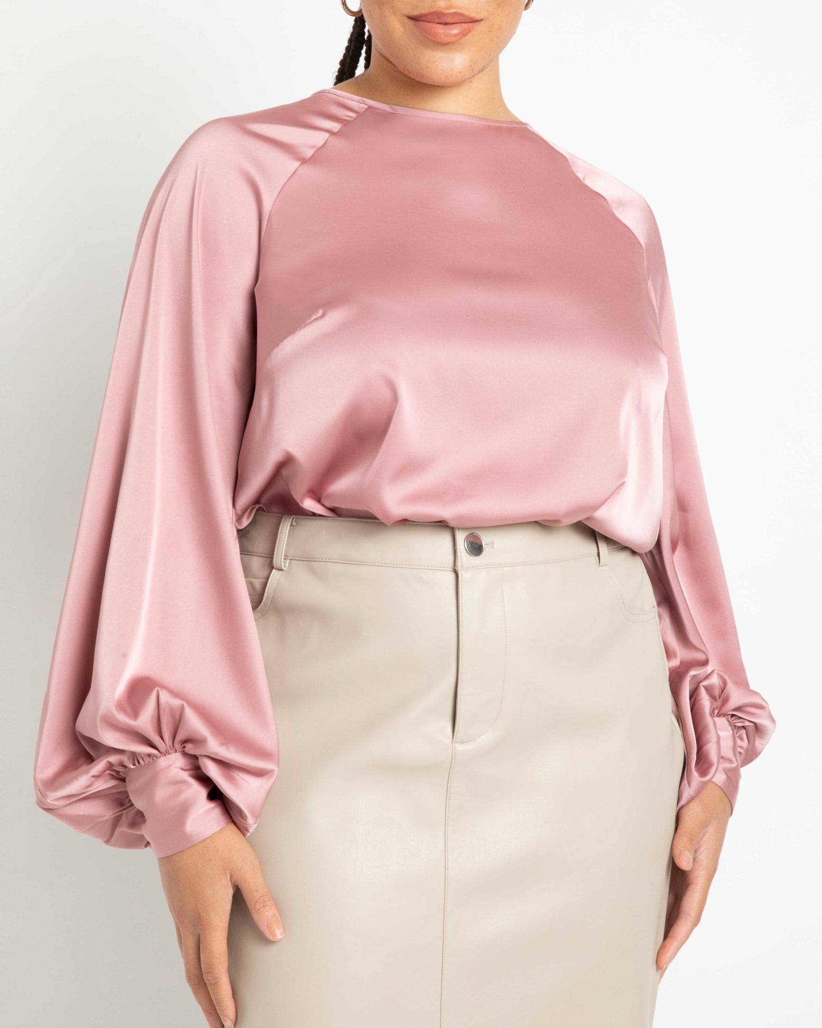 Pink Plus Size Tie Sleeve Blouse