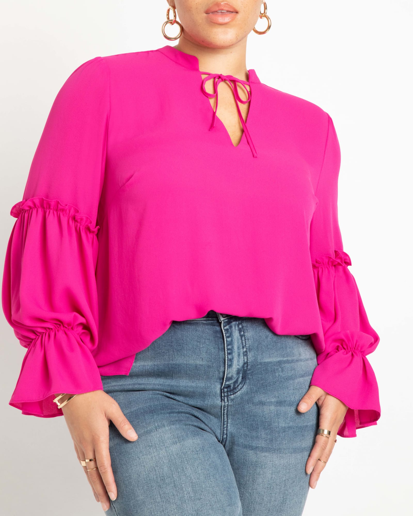 Ruffle Detail Blouse With Ties | Pink