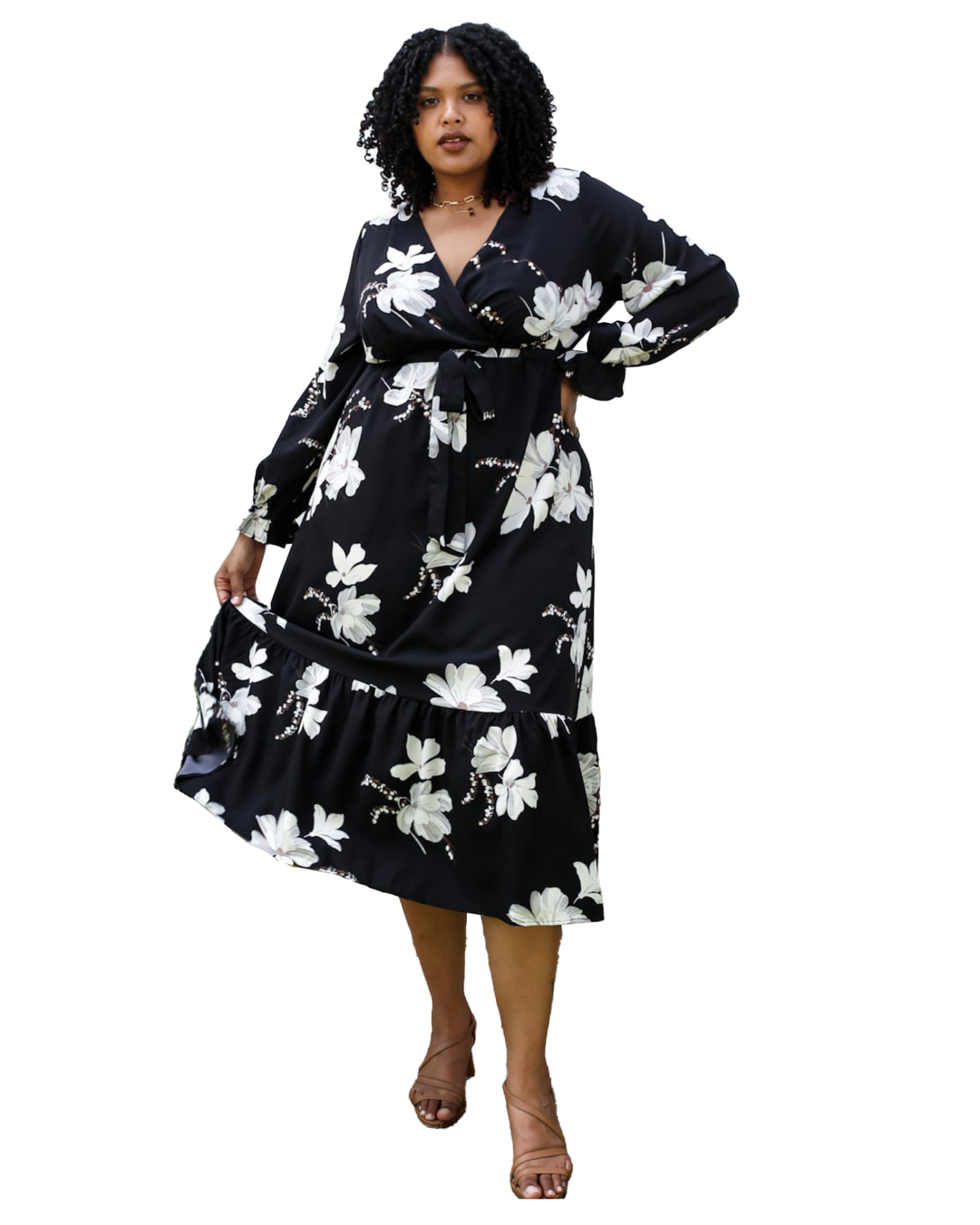 anna-kaci Plus Size Tropical Floral Tie Waist Flowy Maxi Dress in