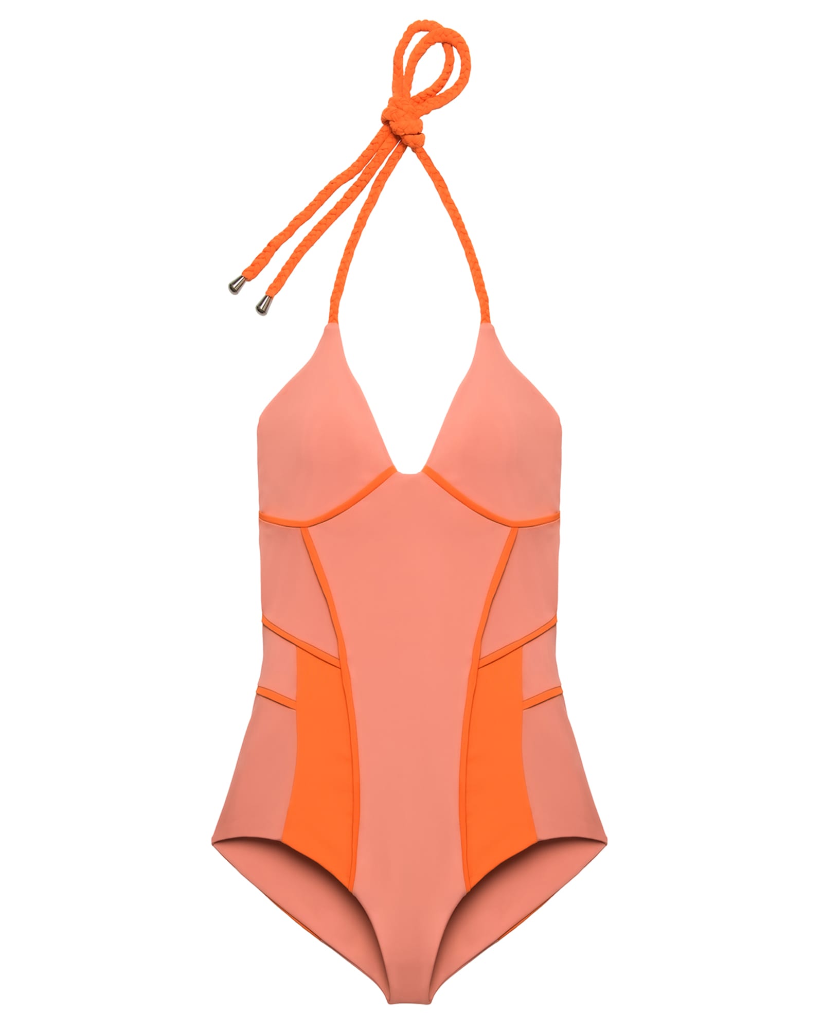 Colour Blocked Halter Swimsuit | Orange