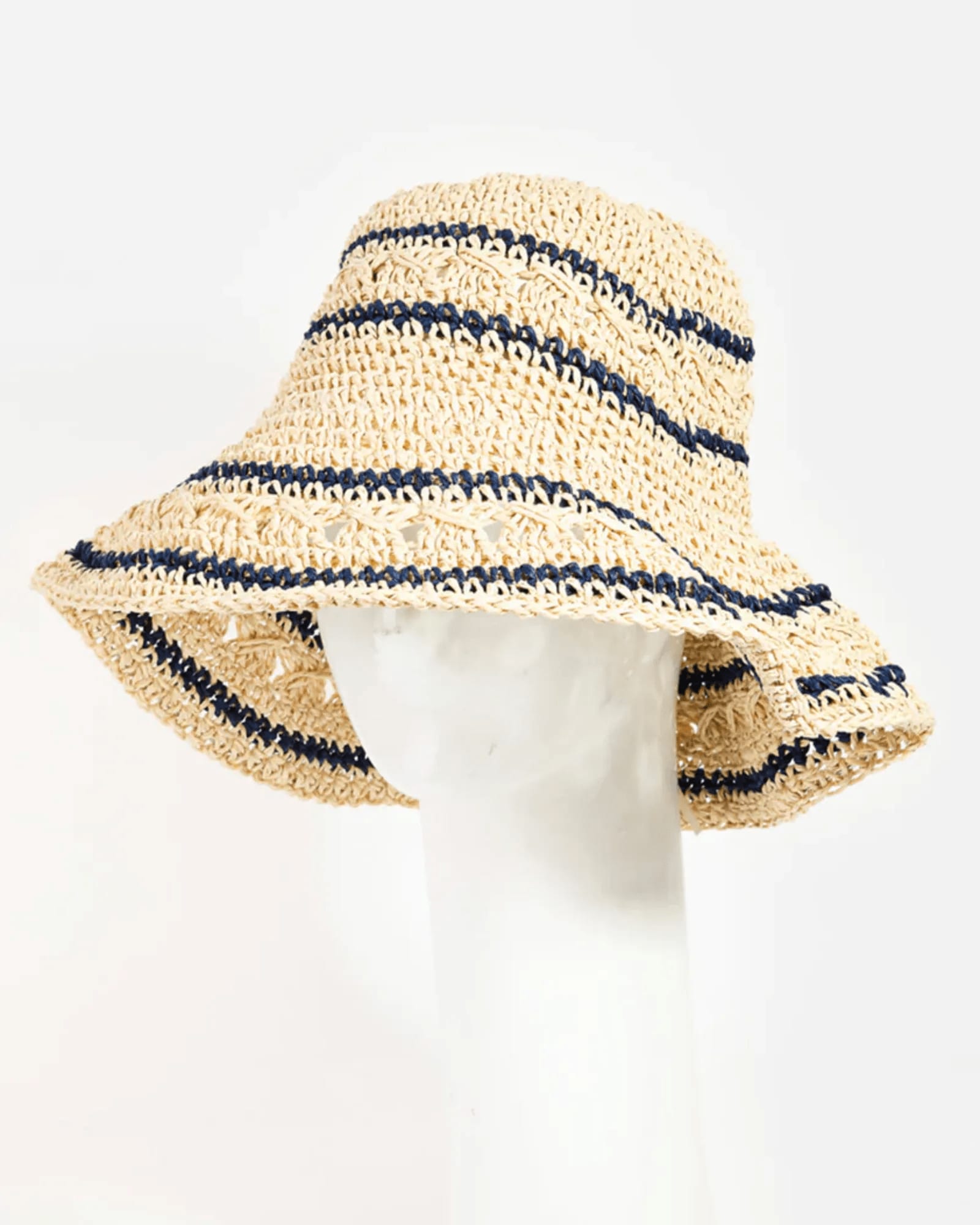 Crochet Stripe Straw Bucket Hat | IVORY STRIPE
