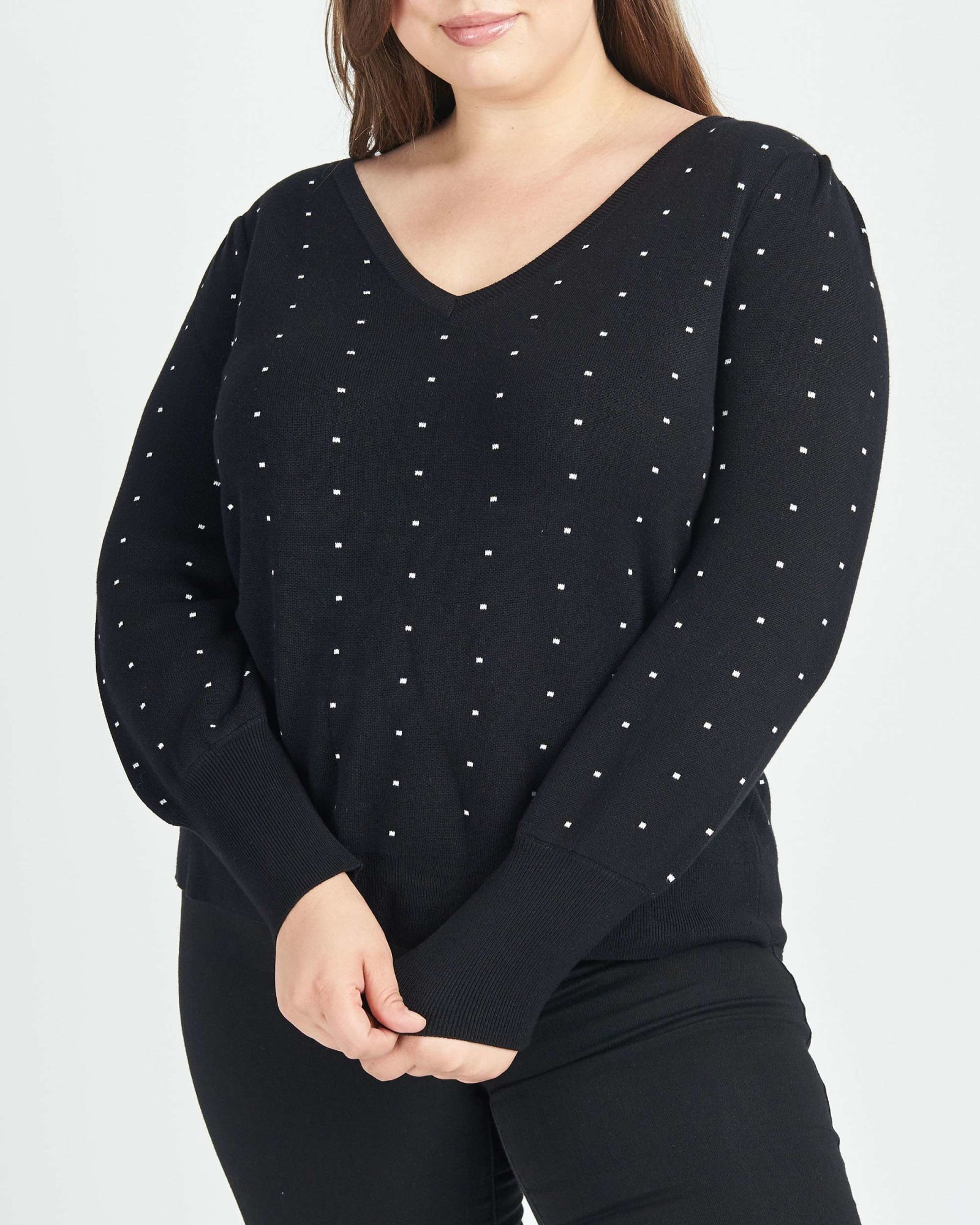 Keily Polka-Dot Pullover Sweater | L916 BLACK