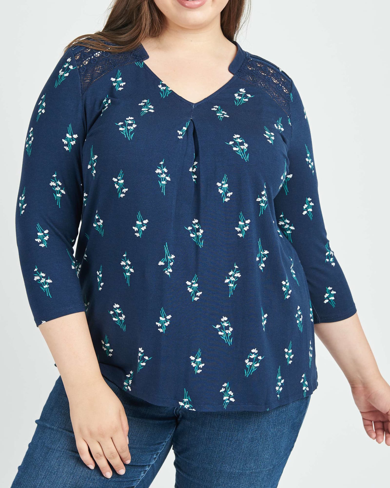 Deborah 3/4 Sleeve Pleated Top | I343 INDIGO