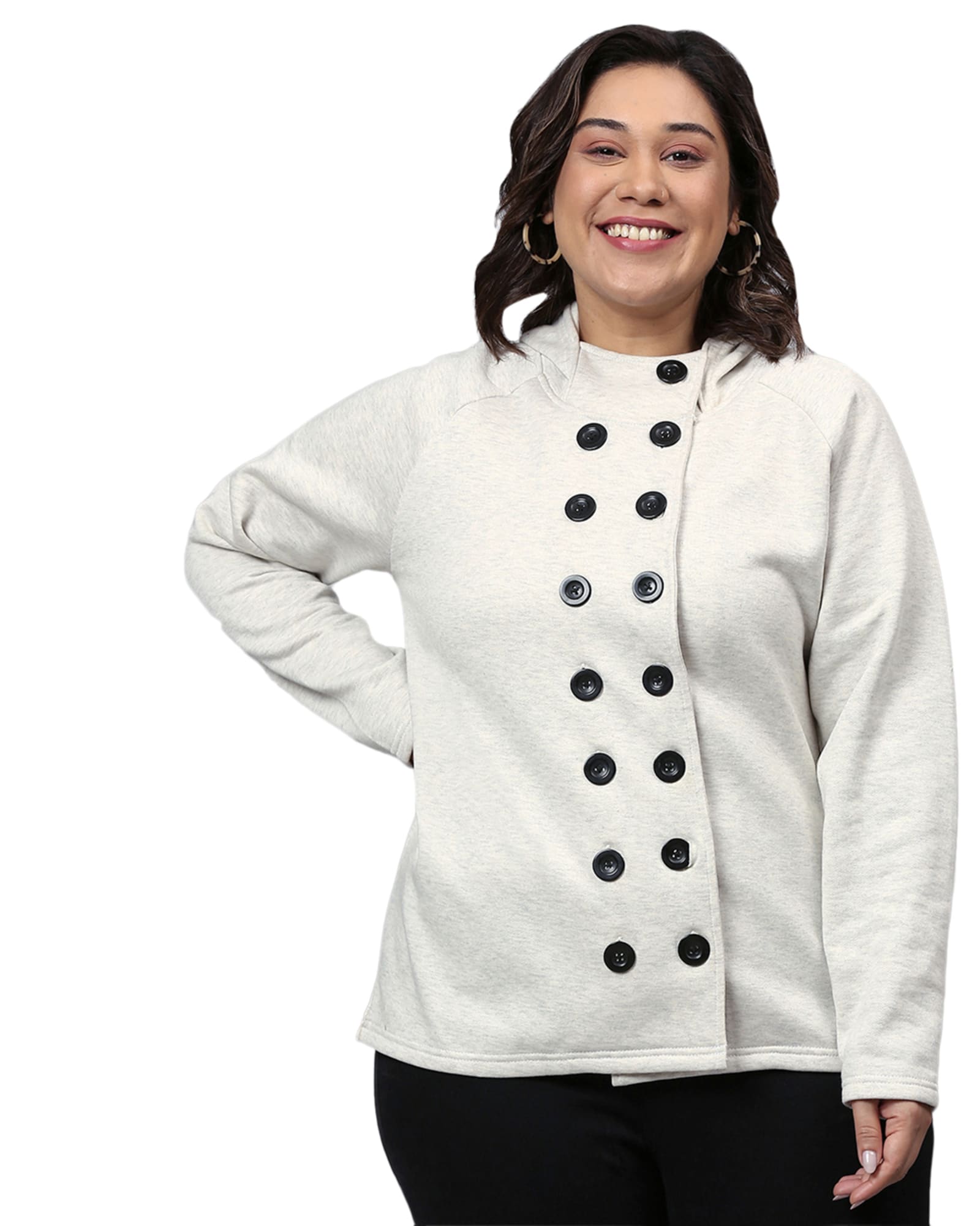Cream Loose Fit Buttoned Sweatshirt | Cream
