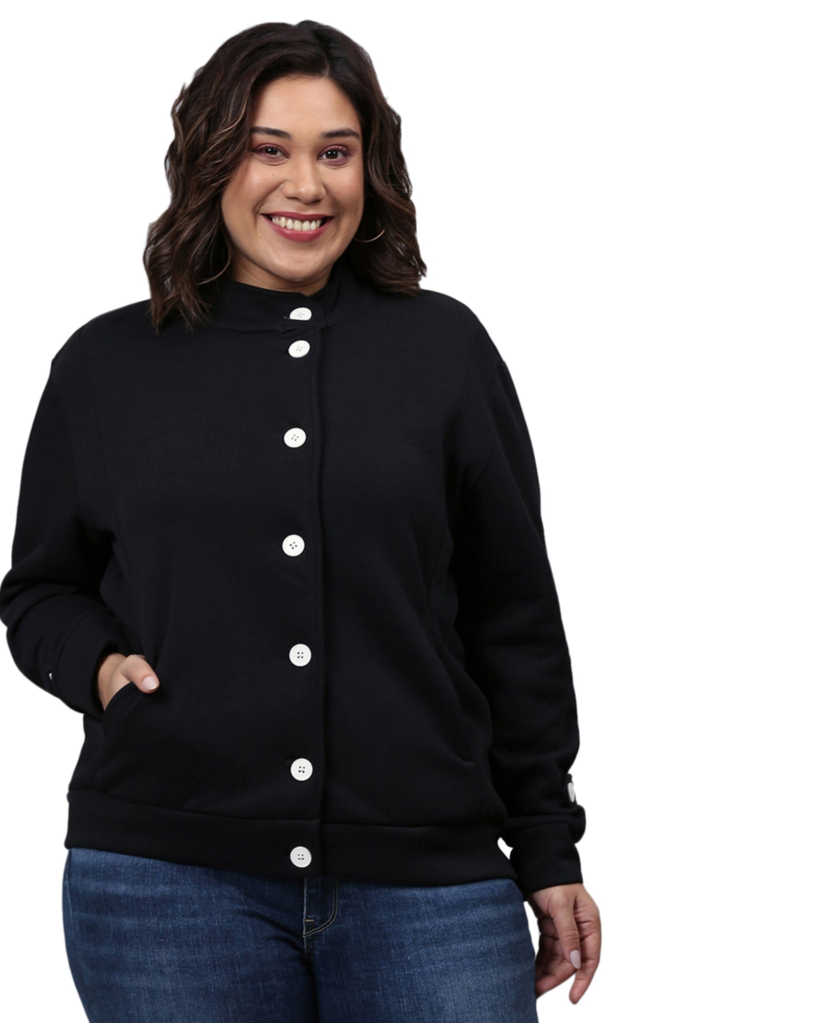 Navy Buttoned Sweatshirt | Black