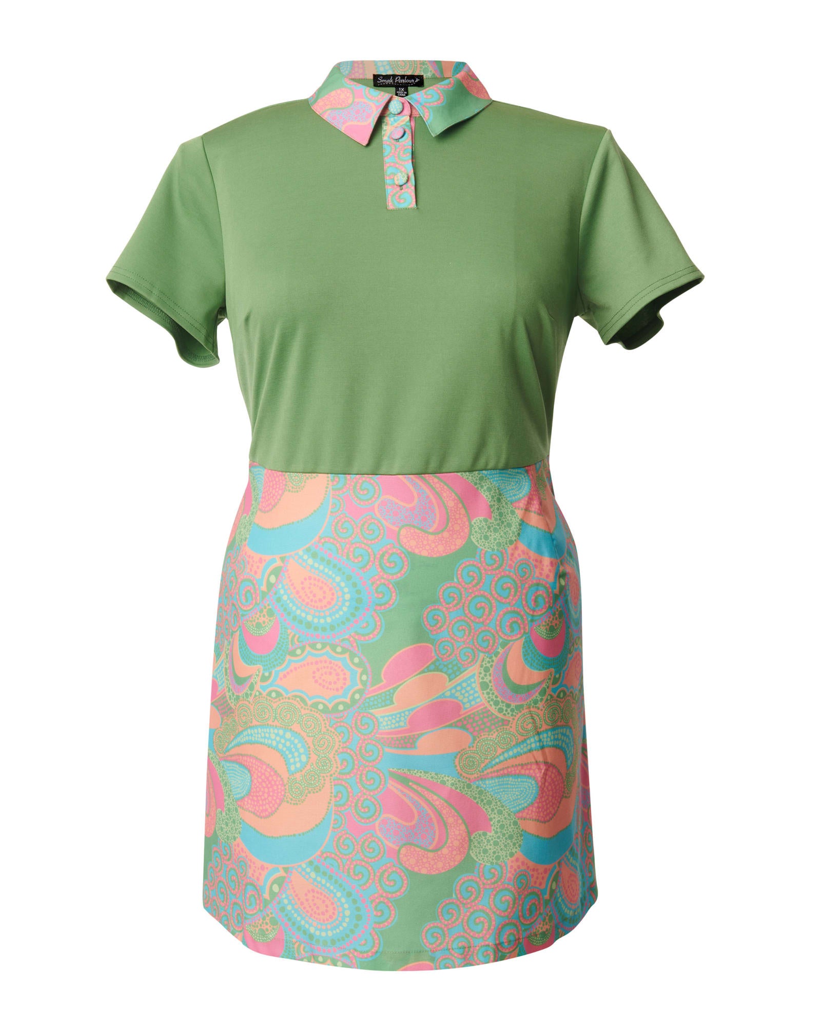 Smak Parlour Green & Pink Paisley Mini Dress | Green & Green/Blue/Pink Paisley