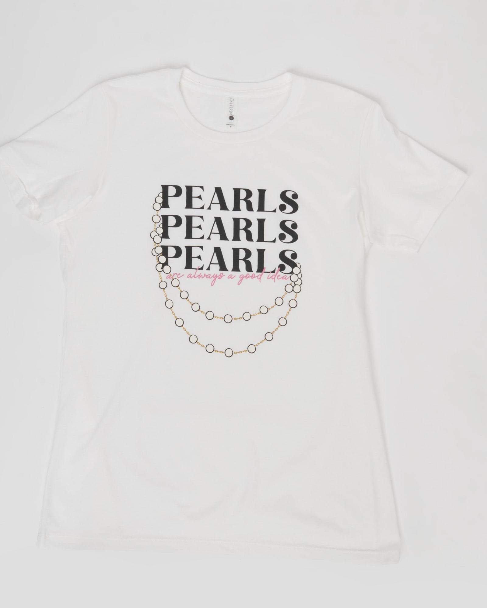 Unique Vintage Pearls White Fitted Womens Graphic Tee | White