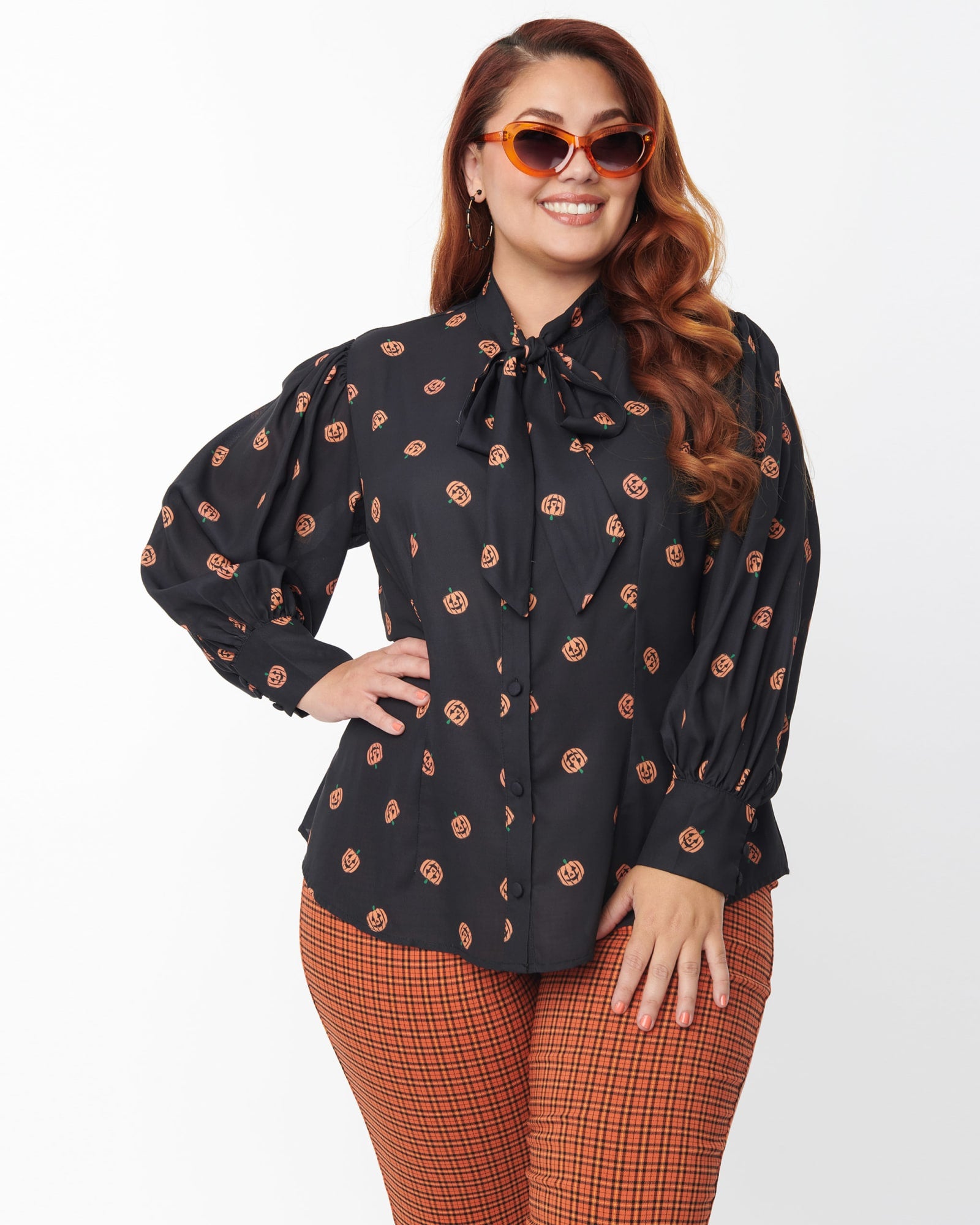 Unique Vintage Plus Size Red & White Heart Print Gwen Blouse