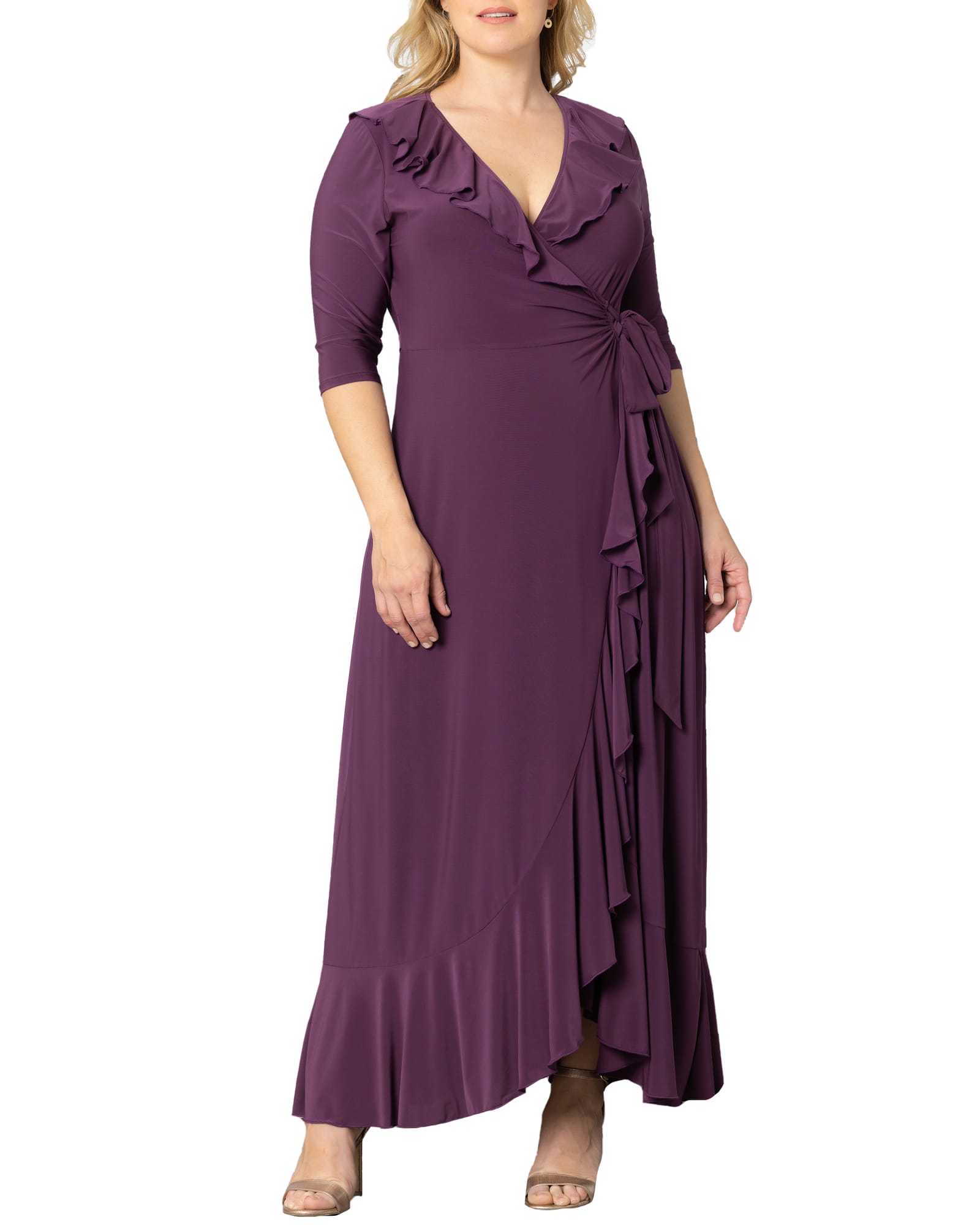 Long Sleeve Ruffle Hem Maxi Dress - Purple