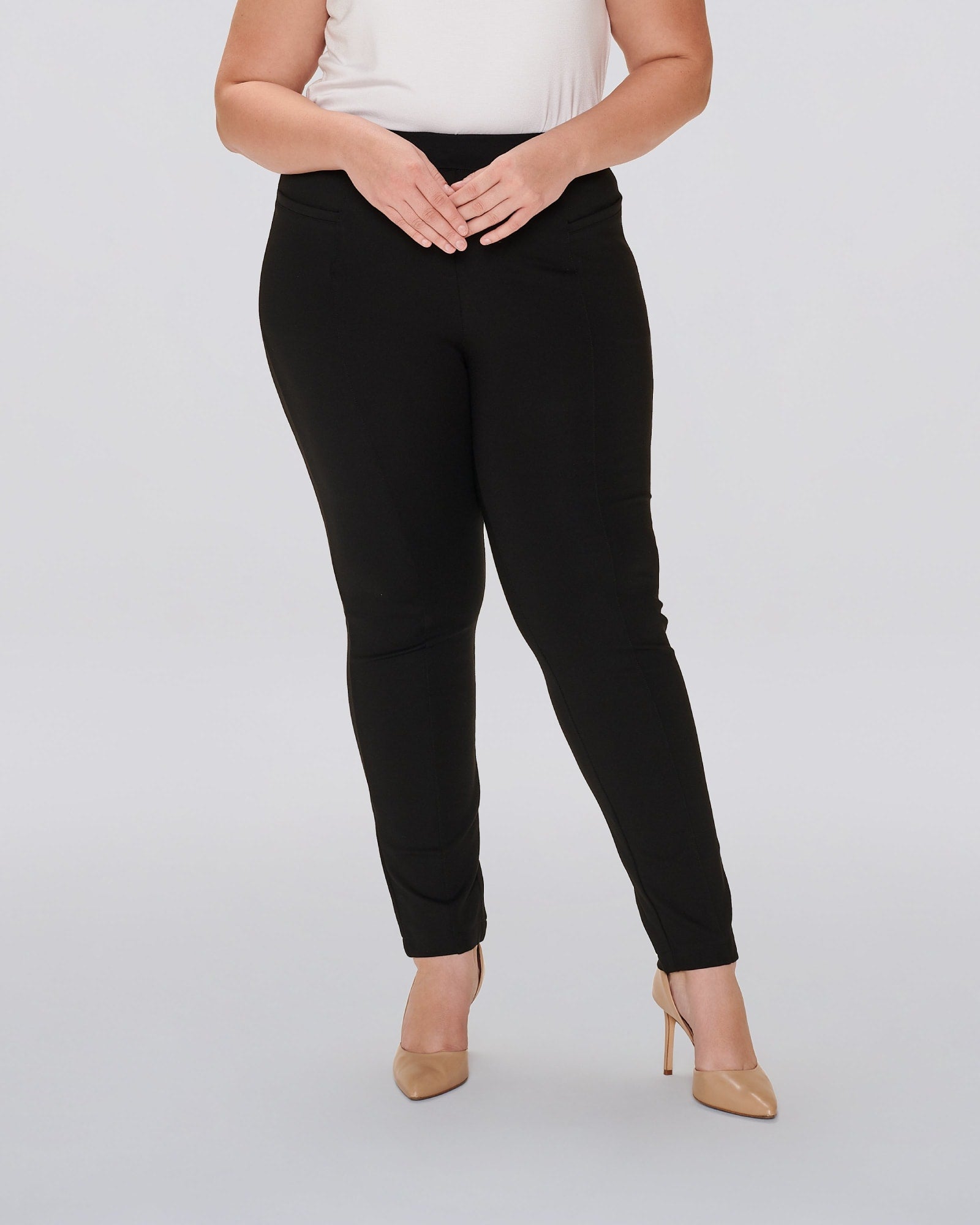 Embellished Pull On Stretch Cropped Trousers in Black | Klass