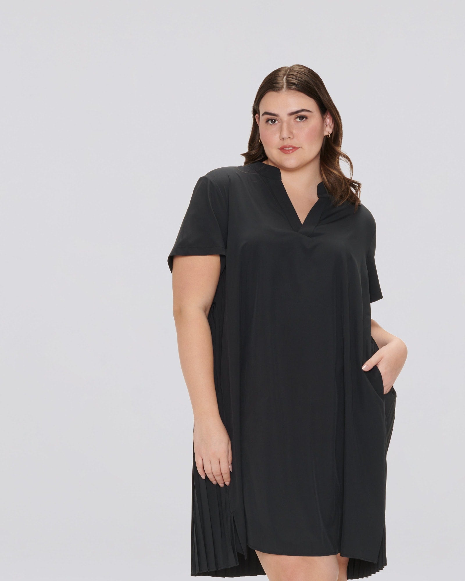 Gabrielle Pleated Back Dress with Pockets | Black