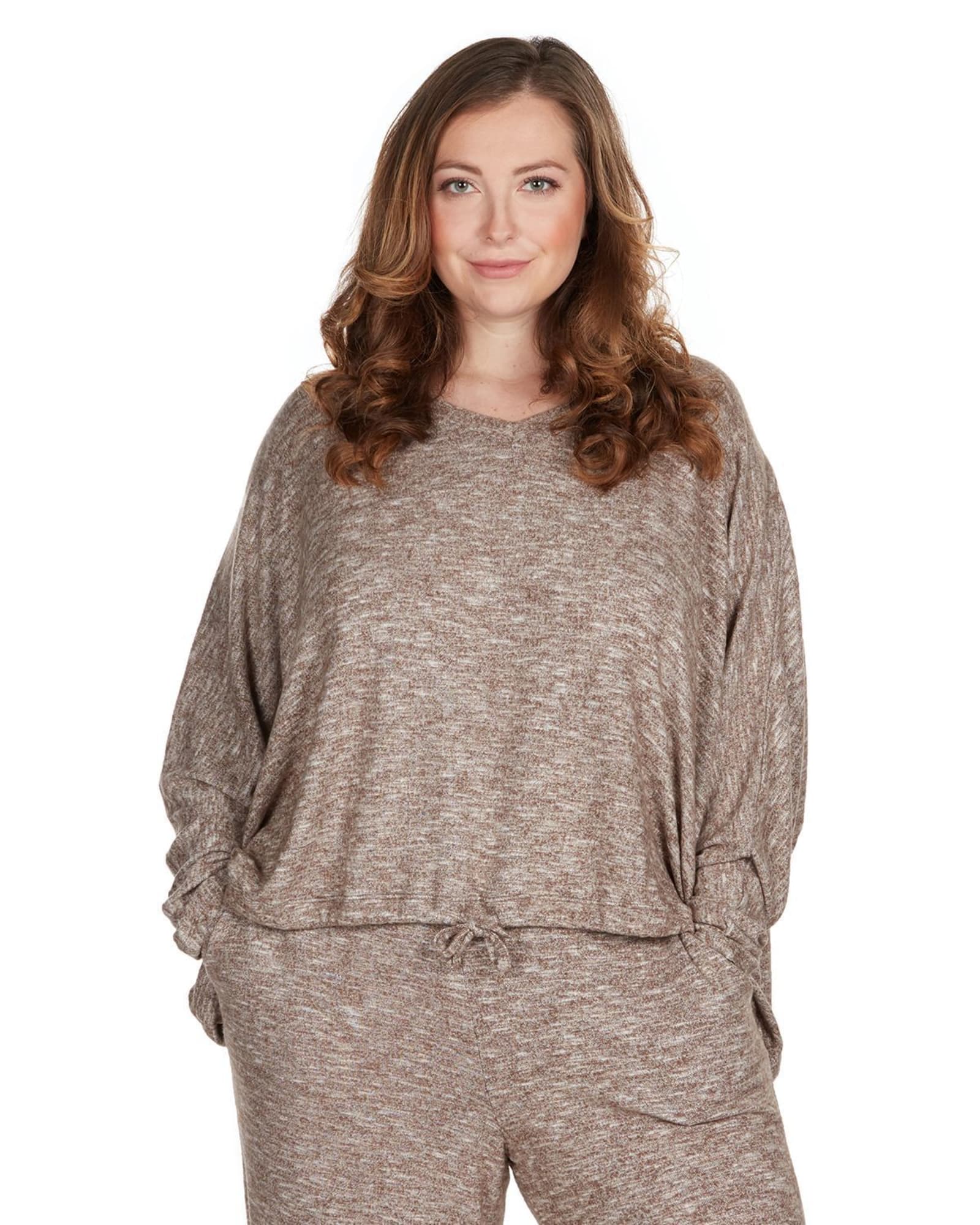 Women's Supersoft Hacci Lounge Pull Over Loose Fit Top | Pebble Brown