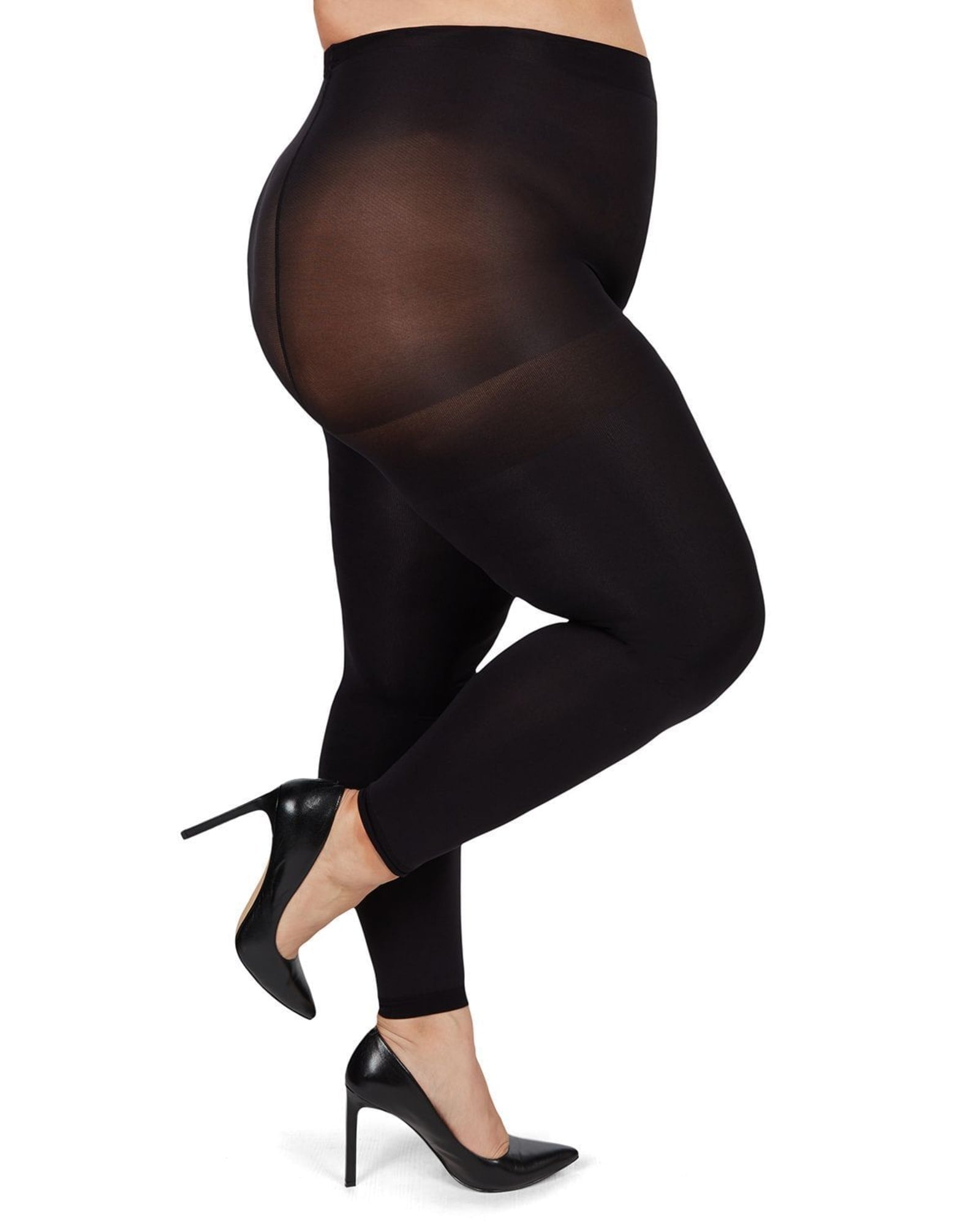 Plus Size Curvy Super Matte Control Top Footless Tights | Black