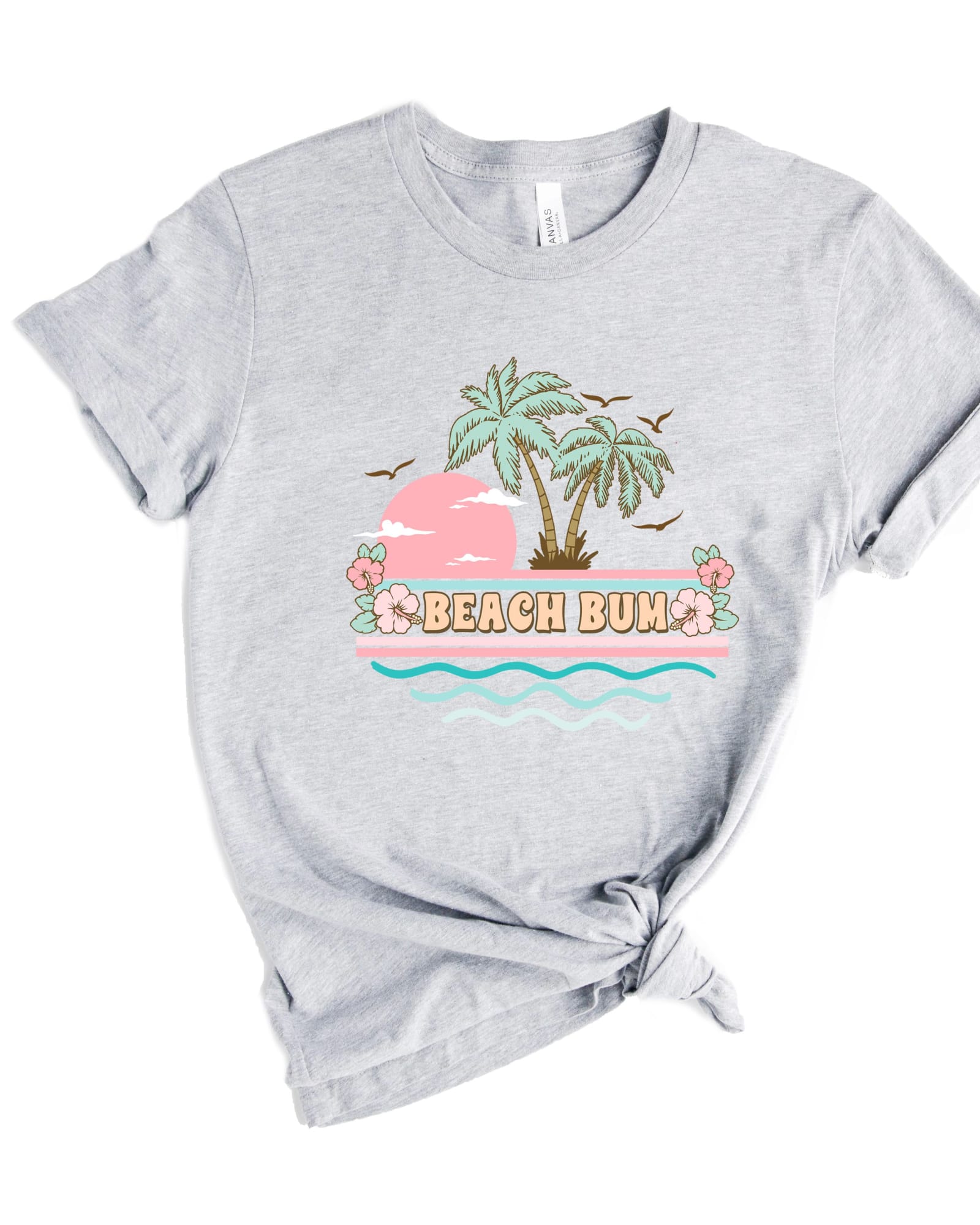 Beach Bum Stripes Short Sleeve Graphic Tee | Heather Grey