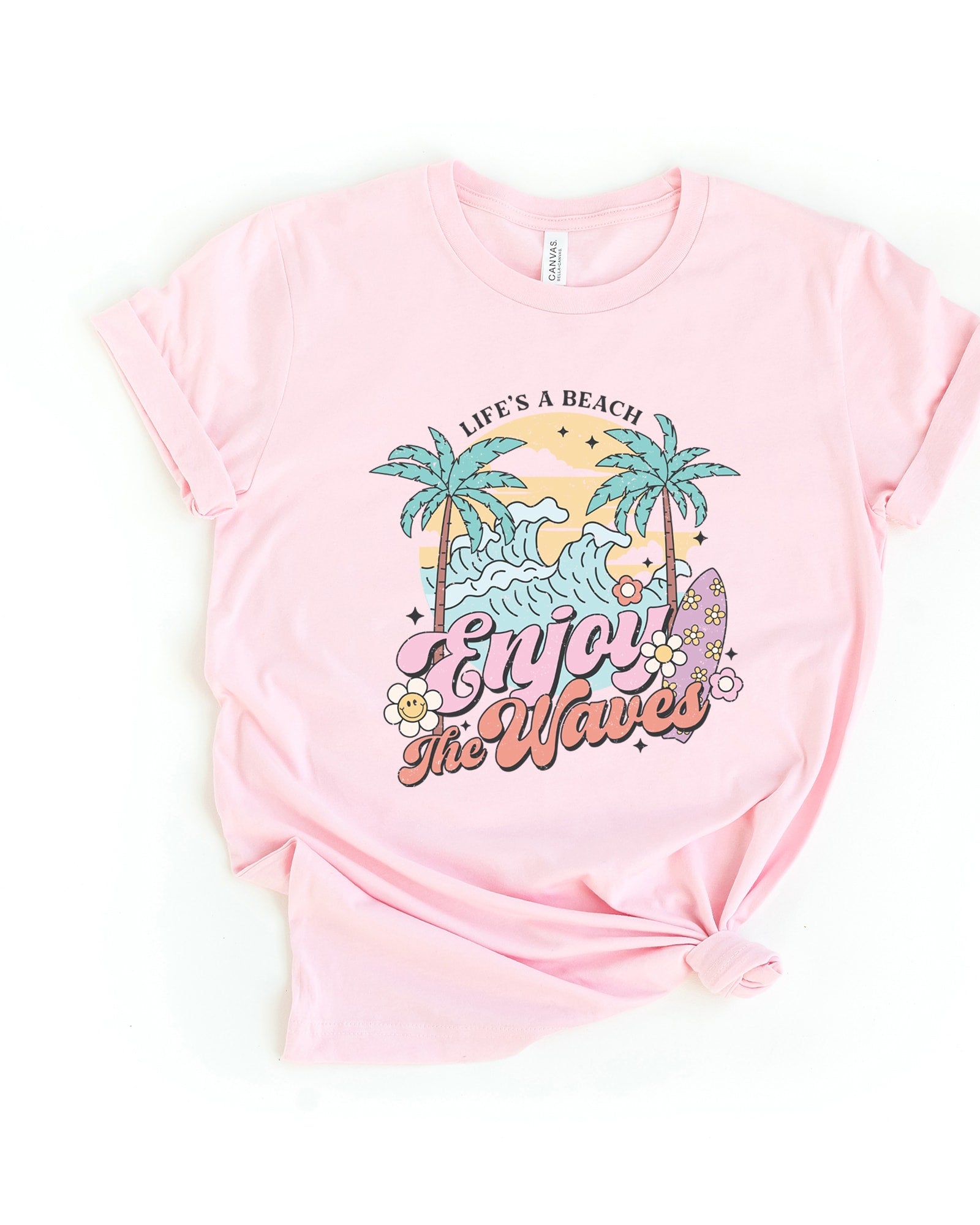 Life's A Beach Wave Short Sleeve Graphic Tee | Pink