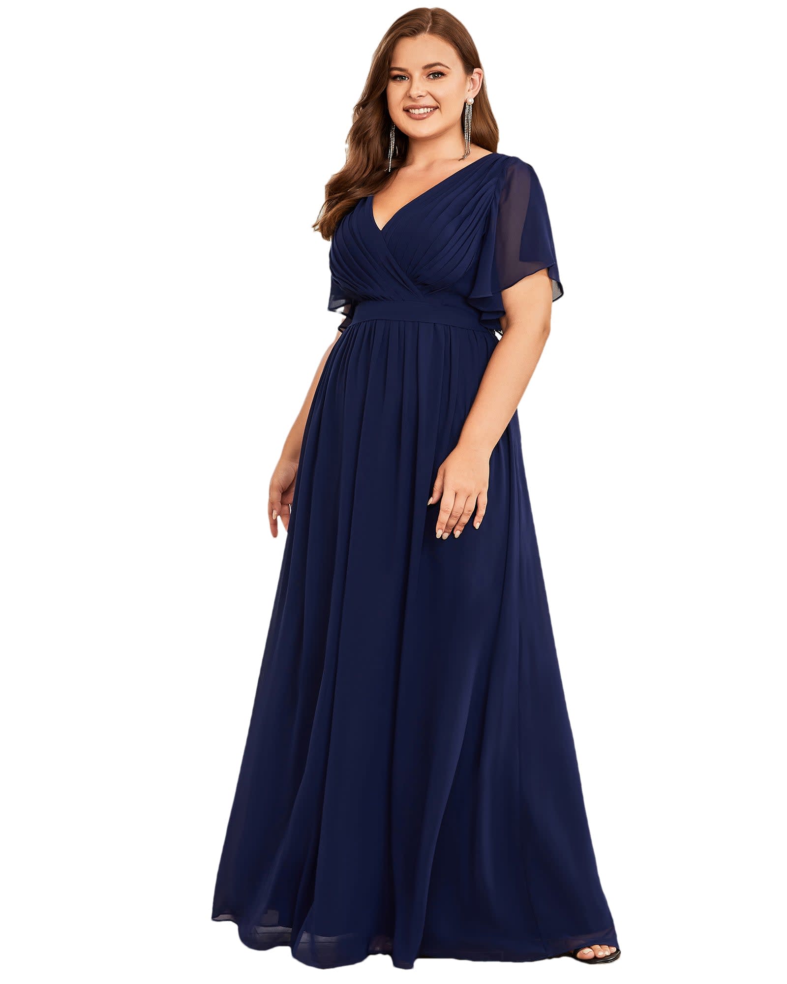 A-Line Pleated Chiffon Tie-Waist Evening Dress | Navy Blue