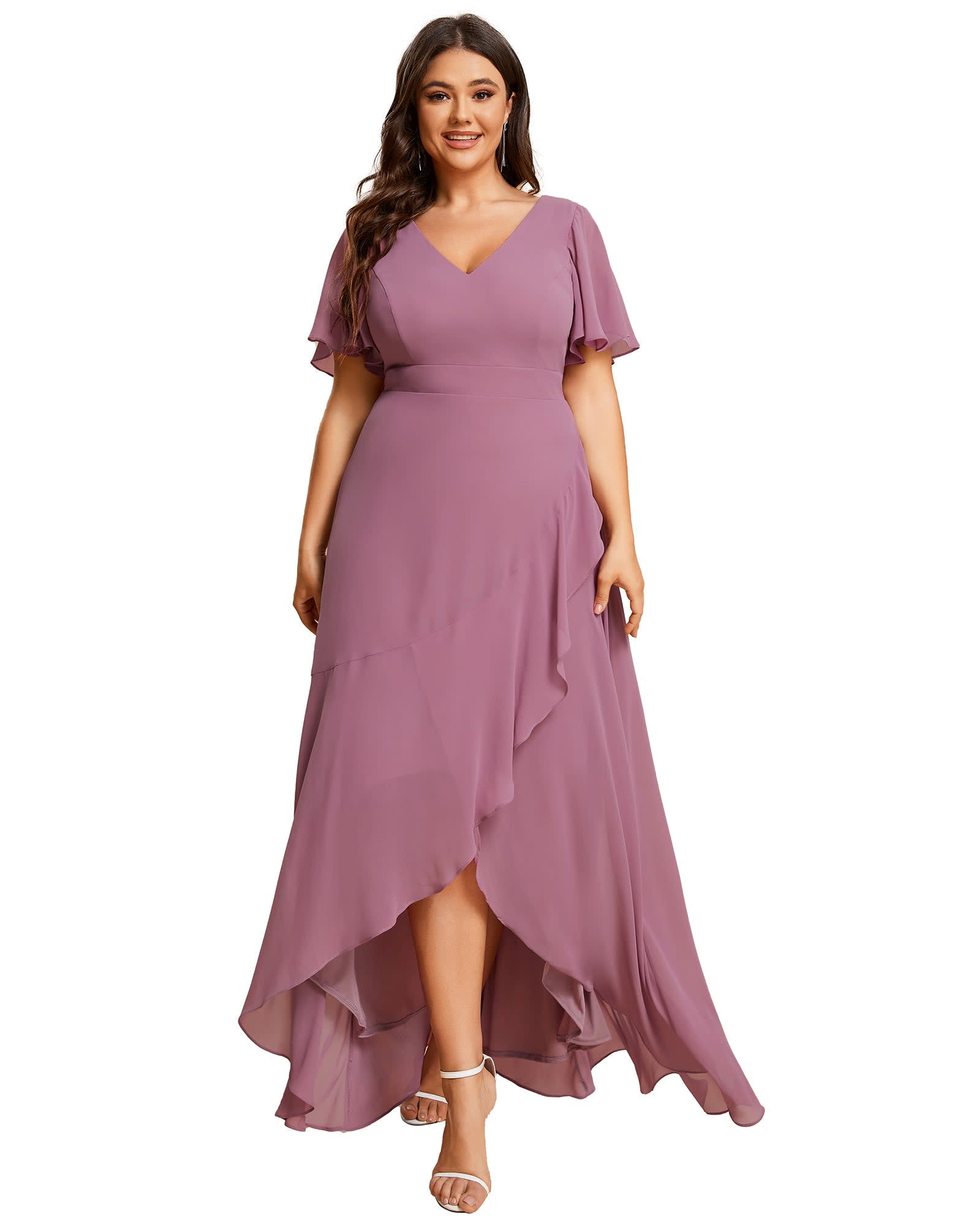 Charming Chiffon Bridesmaid Dress with Lotus Leaf Hemline | Purple Orchid