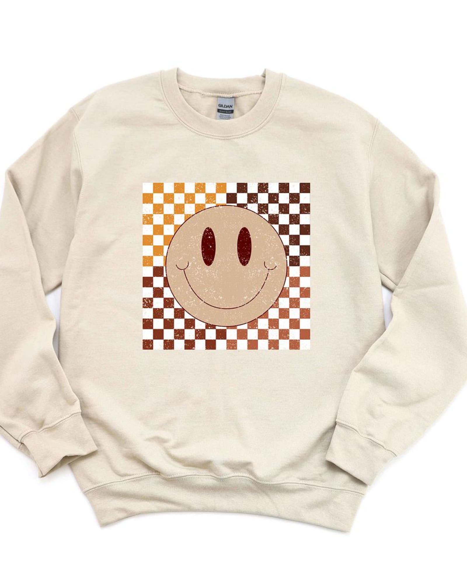 Fall Checkered Smiley Graphic Sweatshirt | Dust