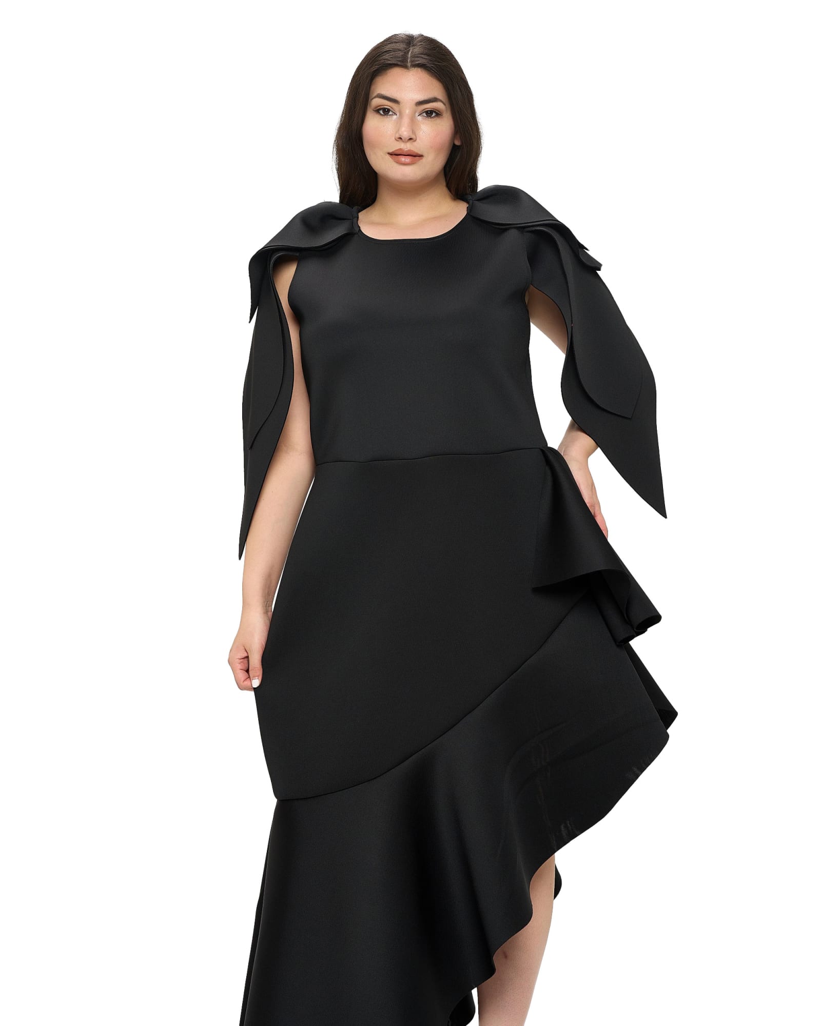 Kaskade Ruffled Neoprene Dress | Black