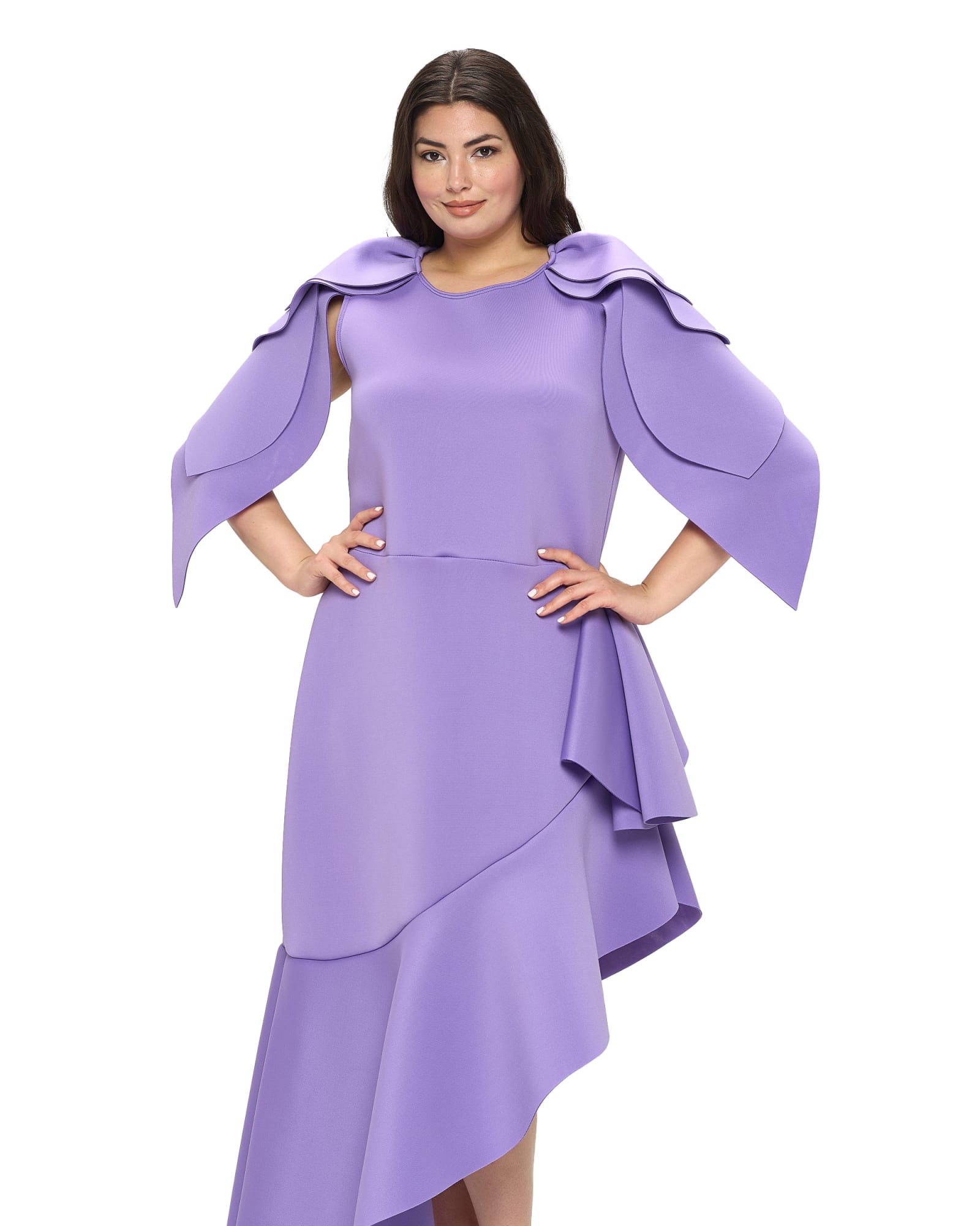 Kaskade Ruffled Neoprene Dress | Lavender
