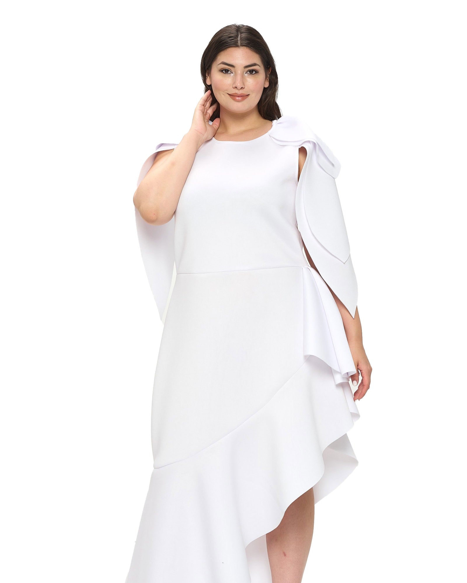 Kaskade Ruffled Neoprene Dress | White