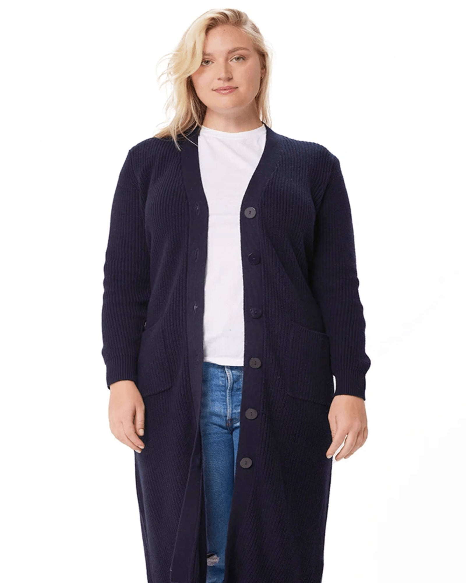 Long Navy Blue Cardigan