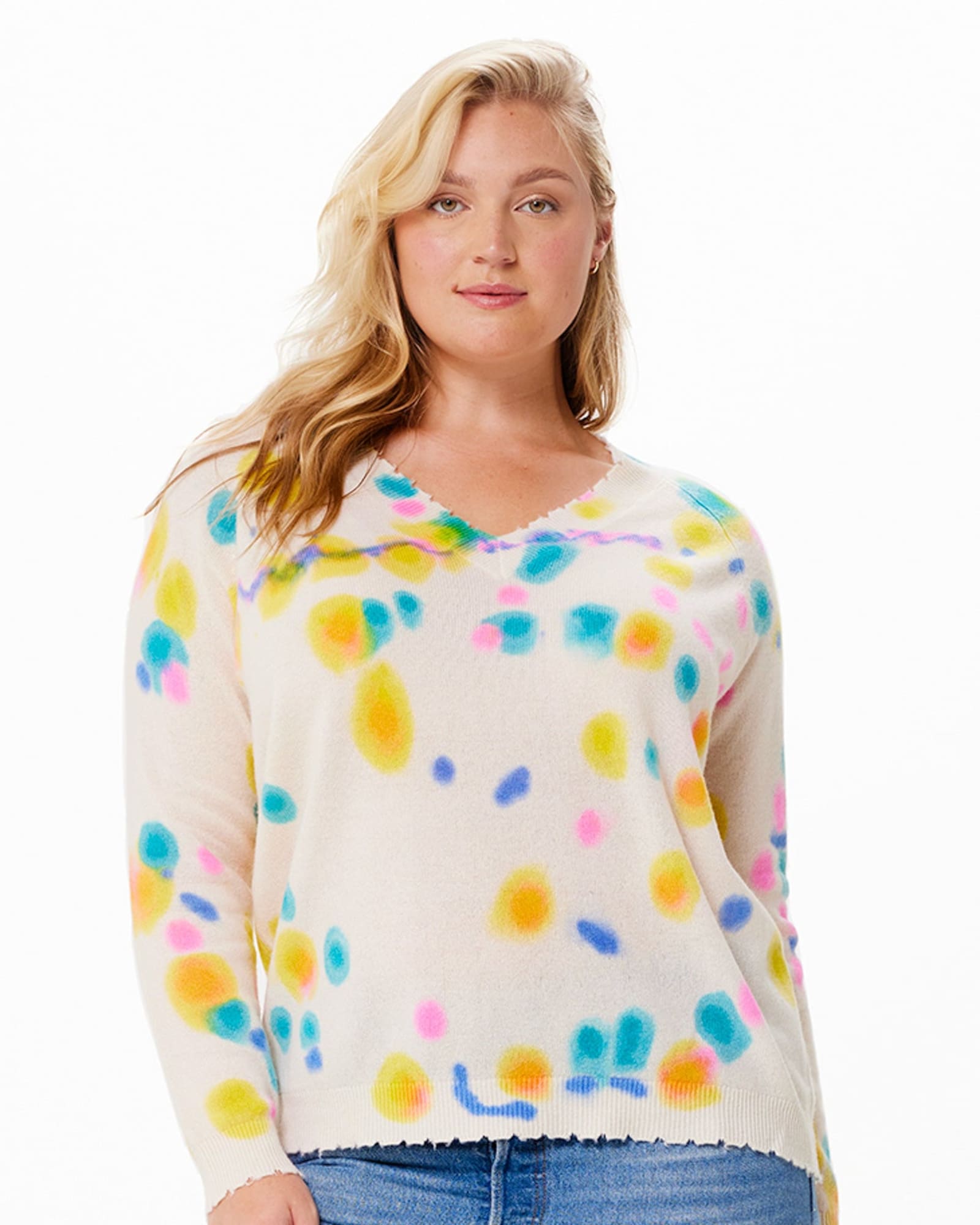 Frayed Printed Tie Dye V-neck | Multi Color