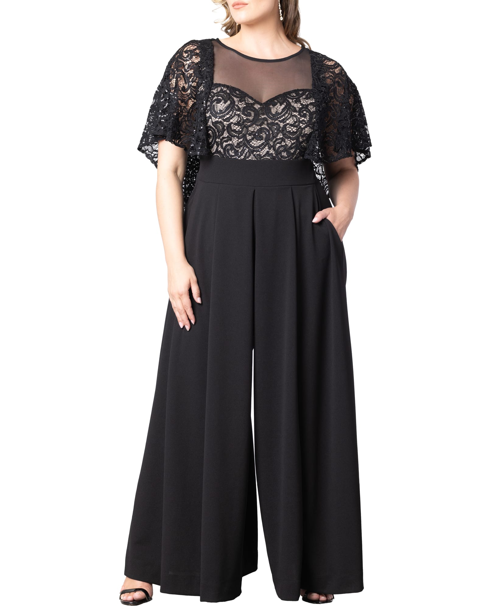 Plus-Sized Black Lace Jumpsuit