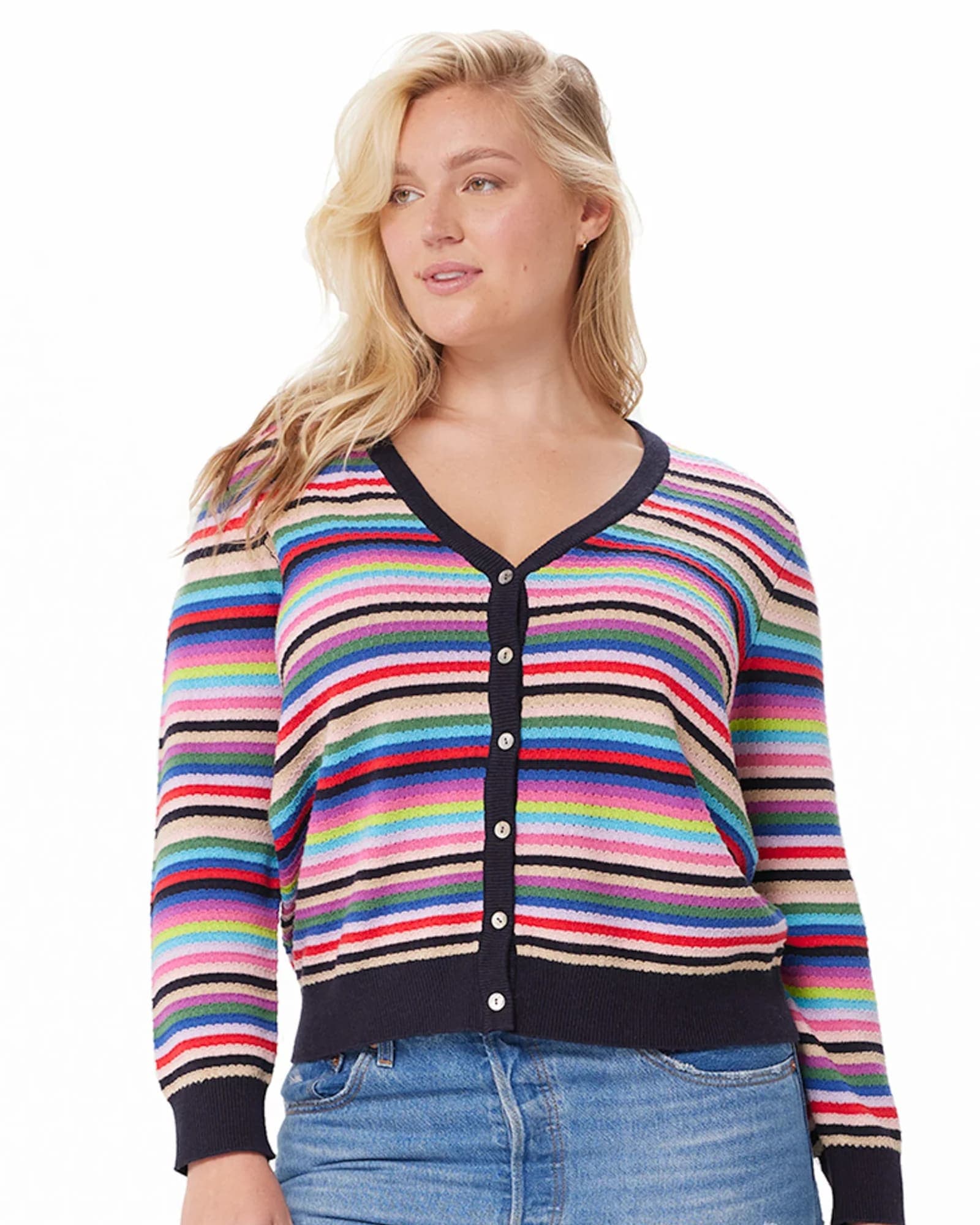 Cotton Cashmere Weekend Stripe Cardigan | Multi Stripe