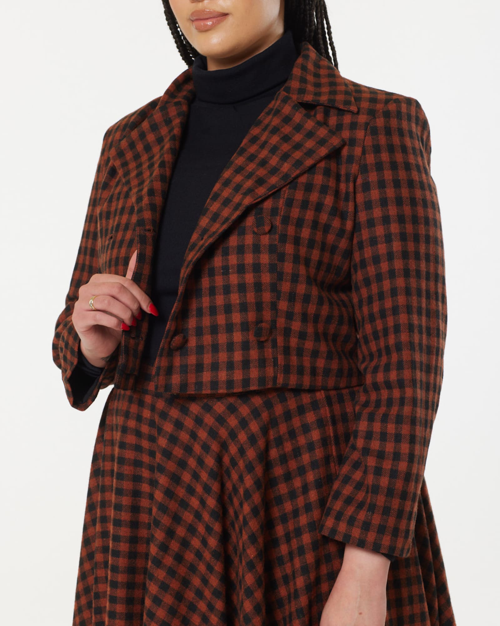 Cropped Jacket, Copper and Black Check | Red