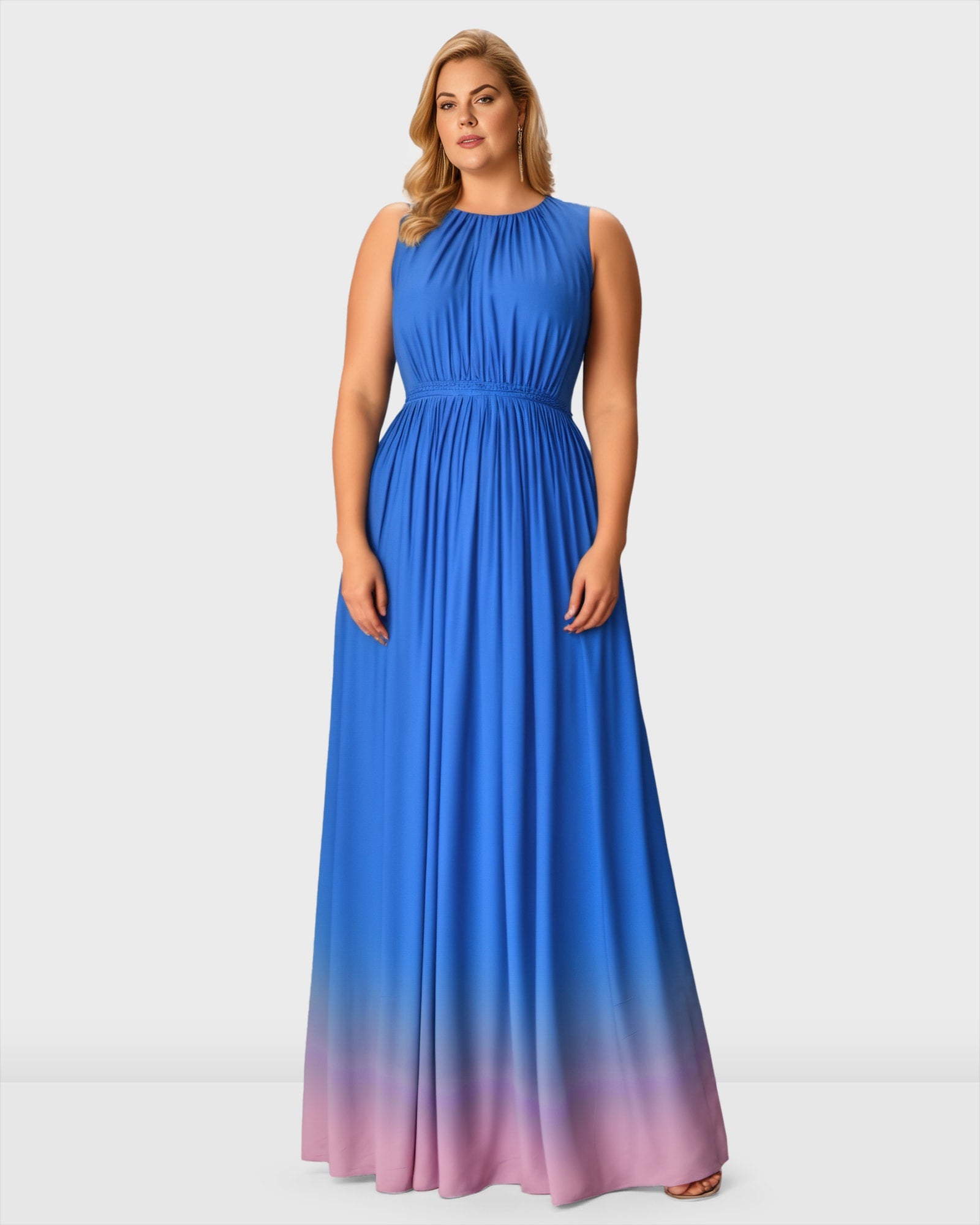 Blue Plus-Size Sleeveless Maxi Dress