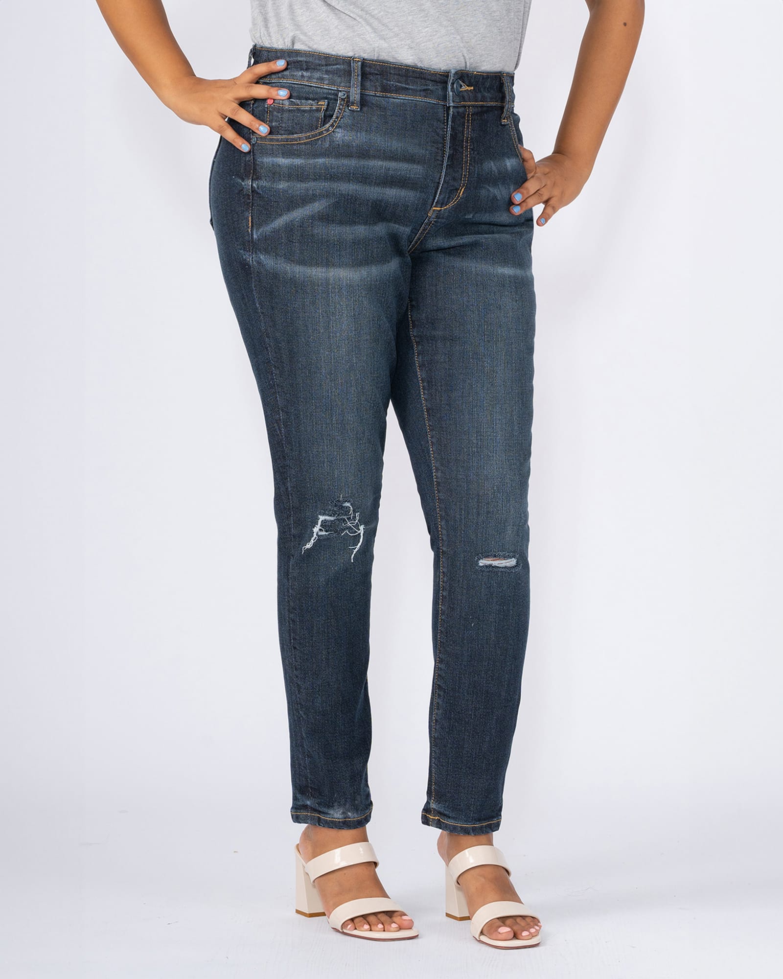 Distressed Bamboo Blend Denim Jeggings