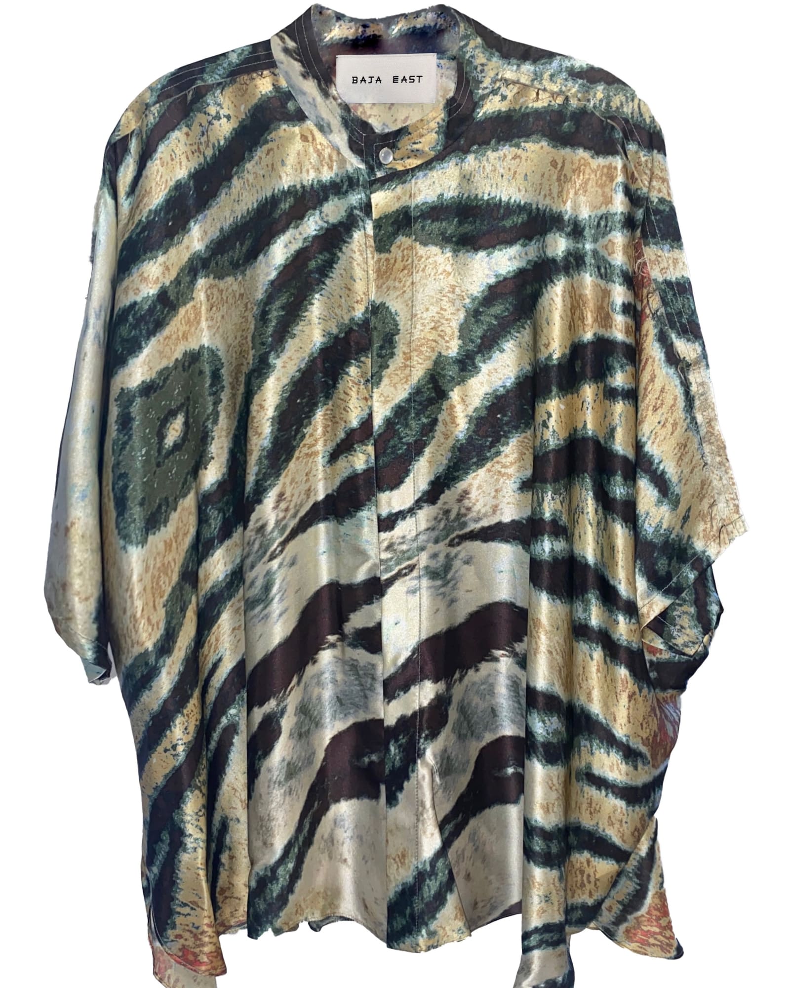 Kaftan Shirt In Psychedelic Tiger Silk | Yellow