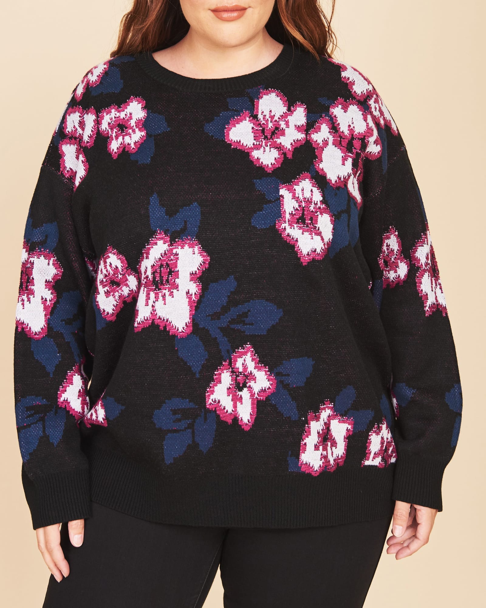 Brooke Floral Crew Neck Sweater | L304 BLACK
