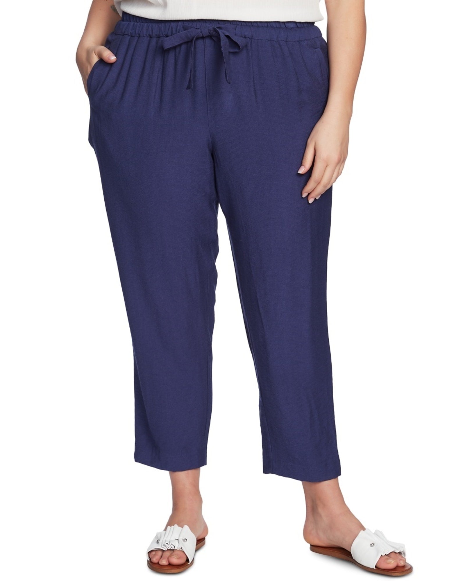 Plus Size Light Blue + White Kieryn Relaxed Seersucker Capri Pant