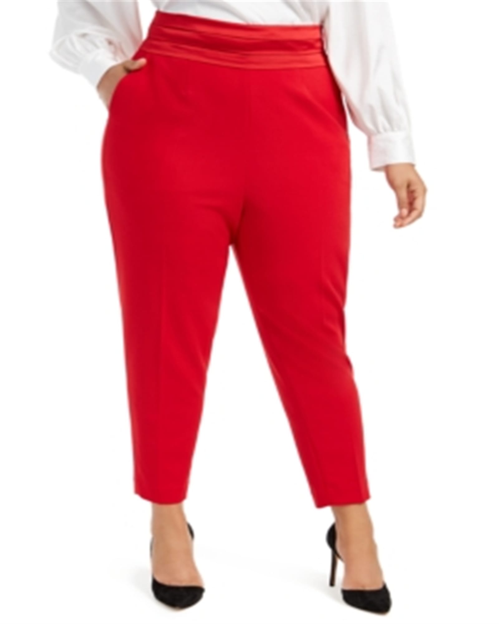Calvin Klein Women's  Pleated Slim Leg Pants Red  16W | Red