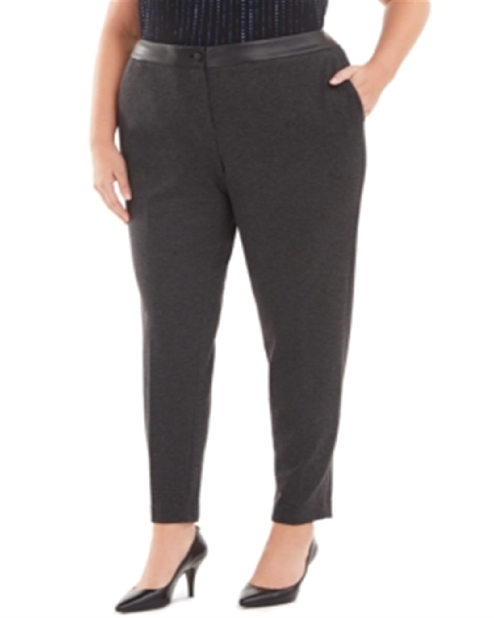 Calvin Klein Women's  Faux Leather Waist Slim Leg Pants Gray  14W | Gray