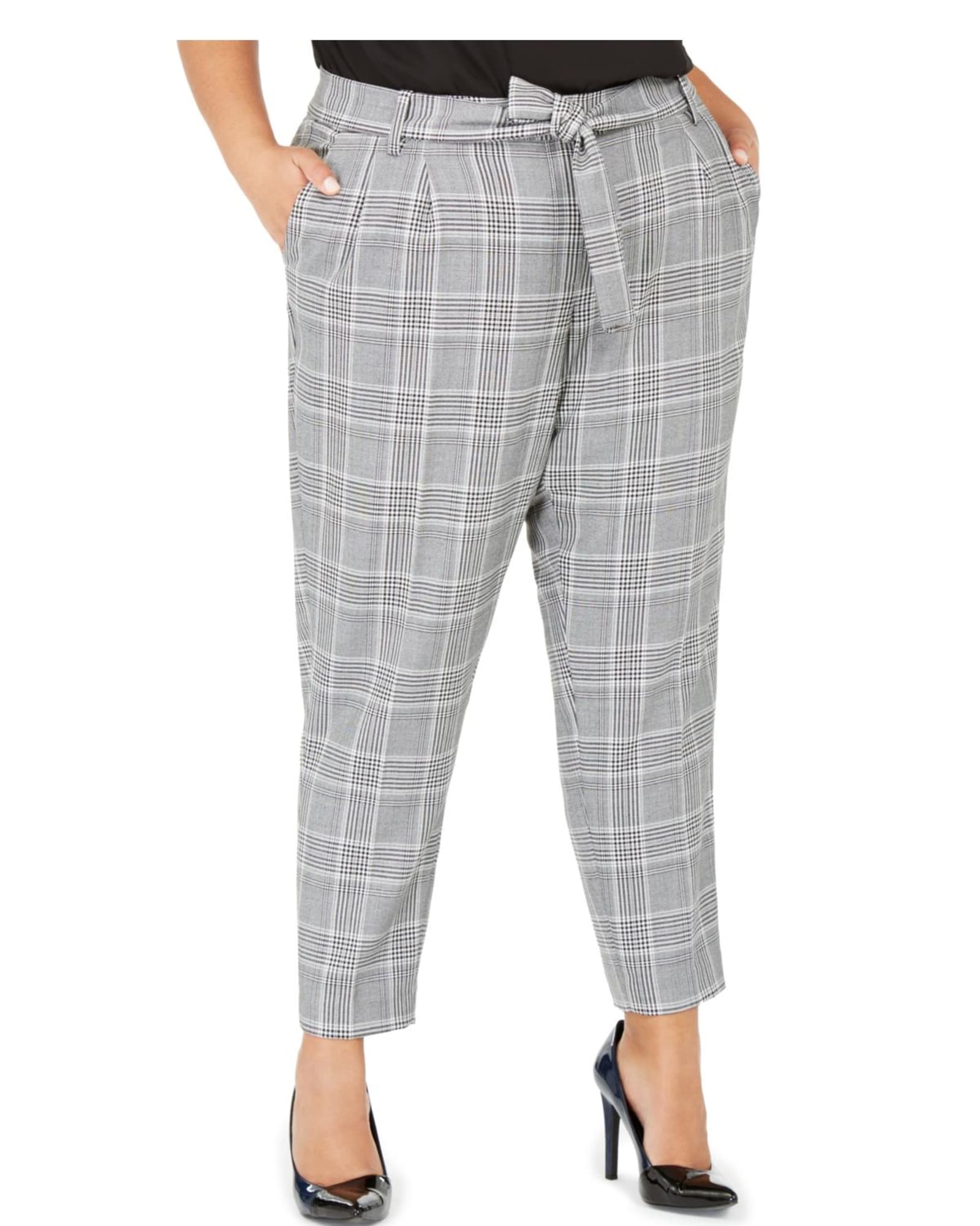 Calvin Klein Women's  High Waisted Houndstooth Ankle Pants Silver-Black  14W | Gray