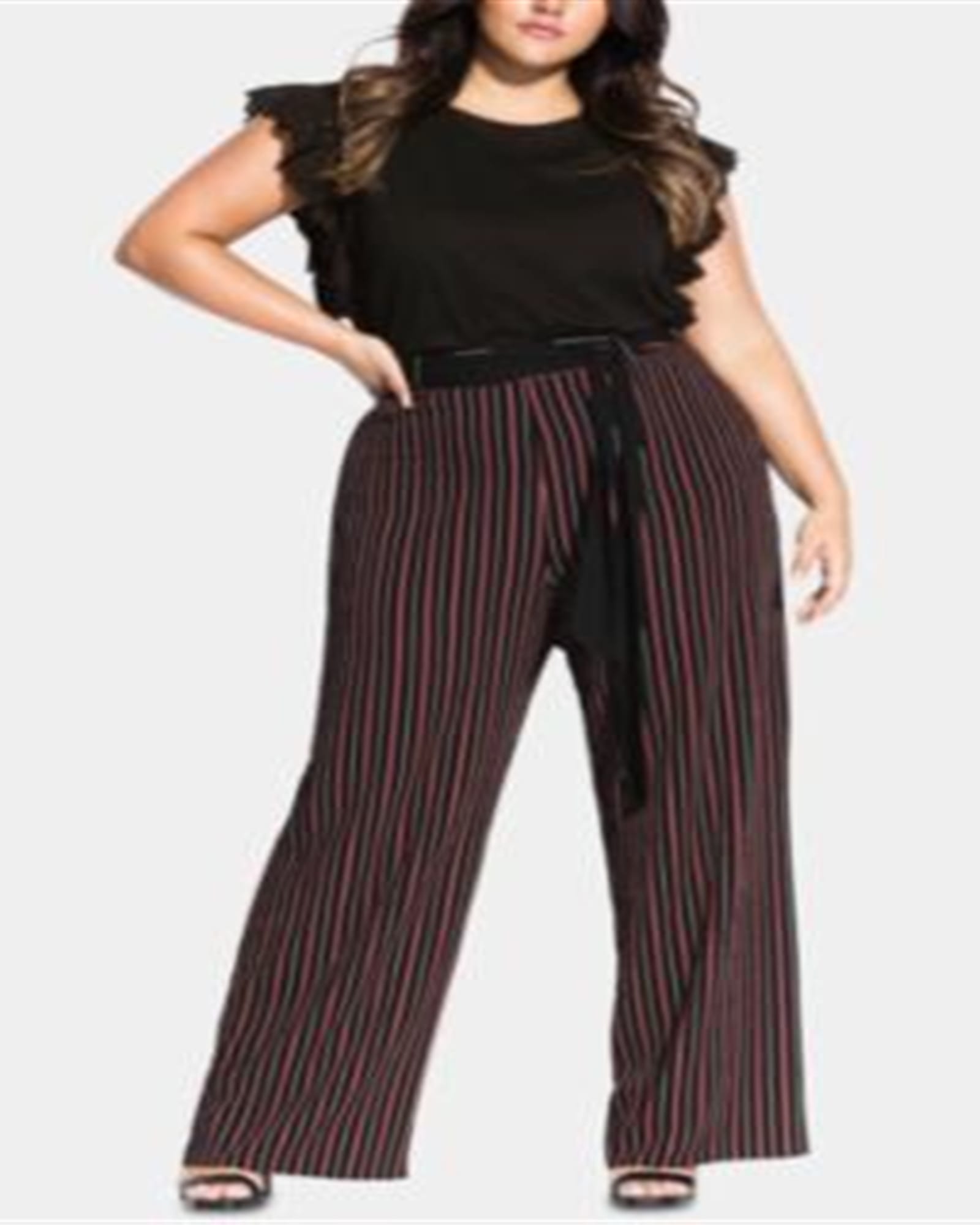 City Chic Women's  Striped Office Palazzo Pants Brown  18W | Brown