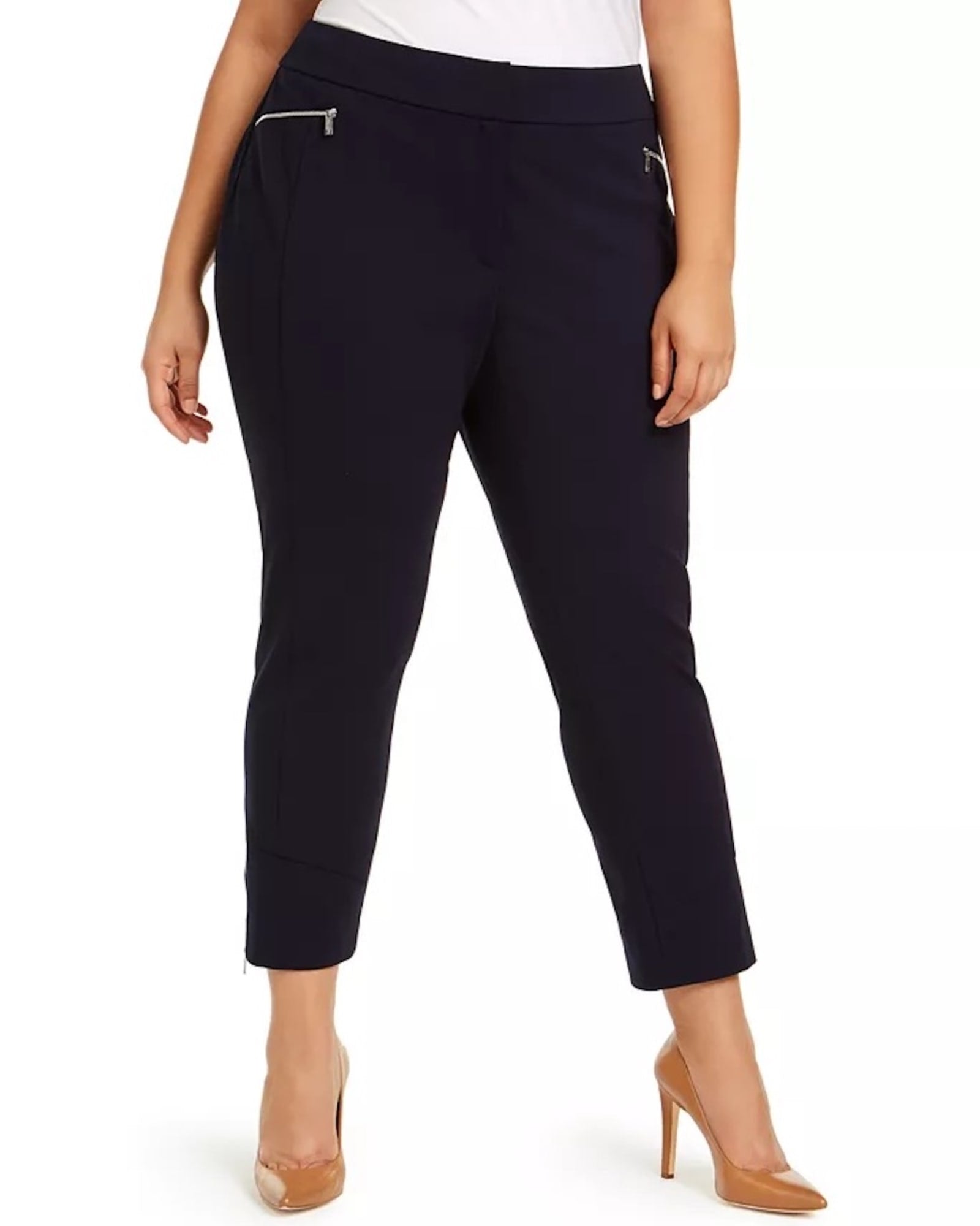 Calvin Klein Women's   Cropped Zipper-Pocket Pants Blue  18W | Blue