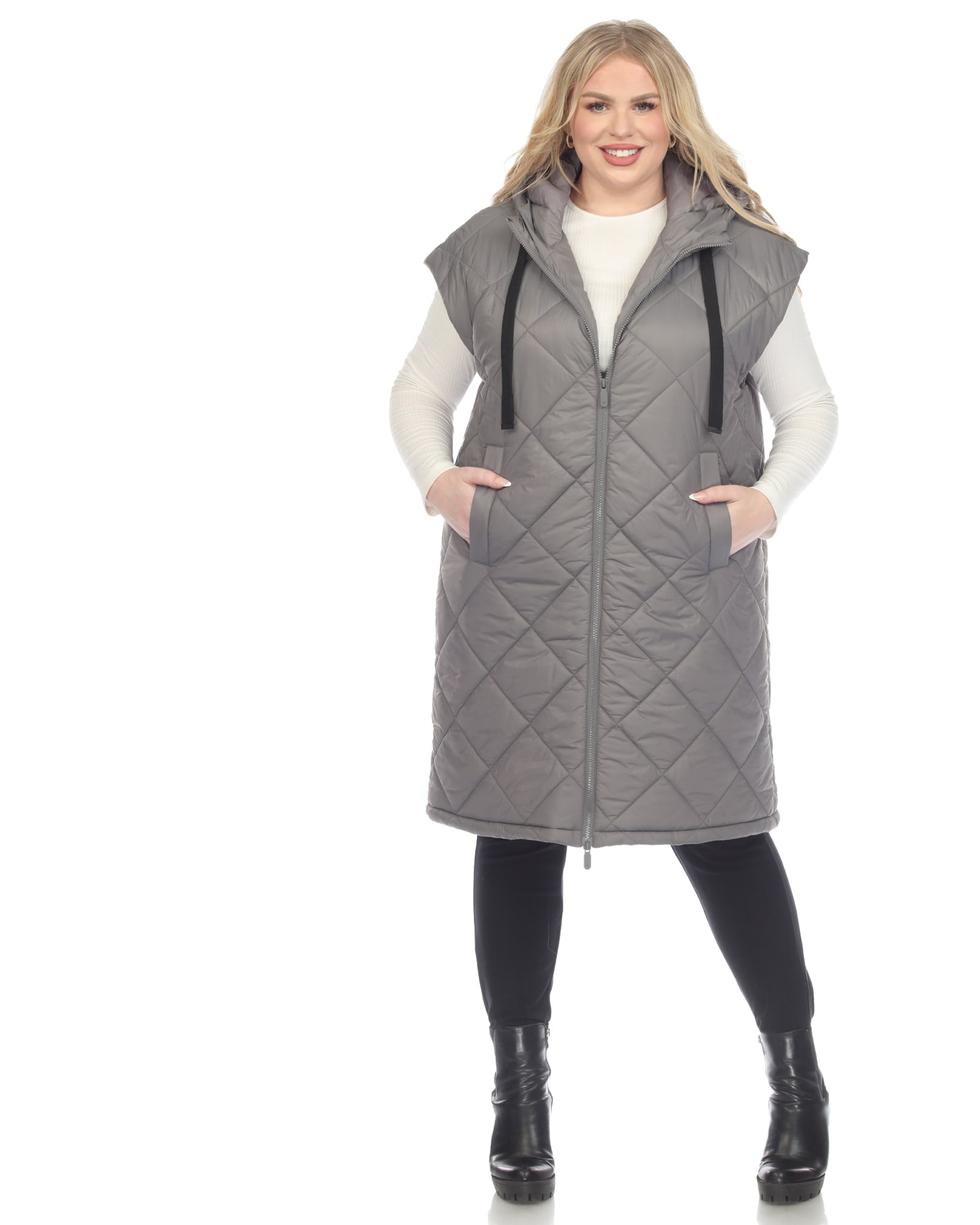 Women's Diamond Quilted Hooded Puffer Vest | Grey