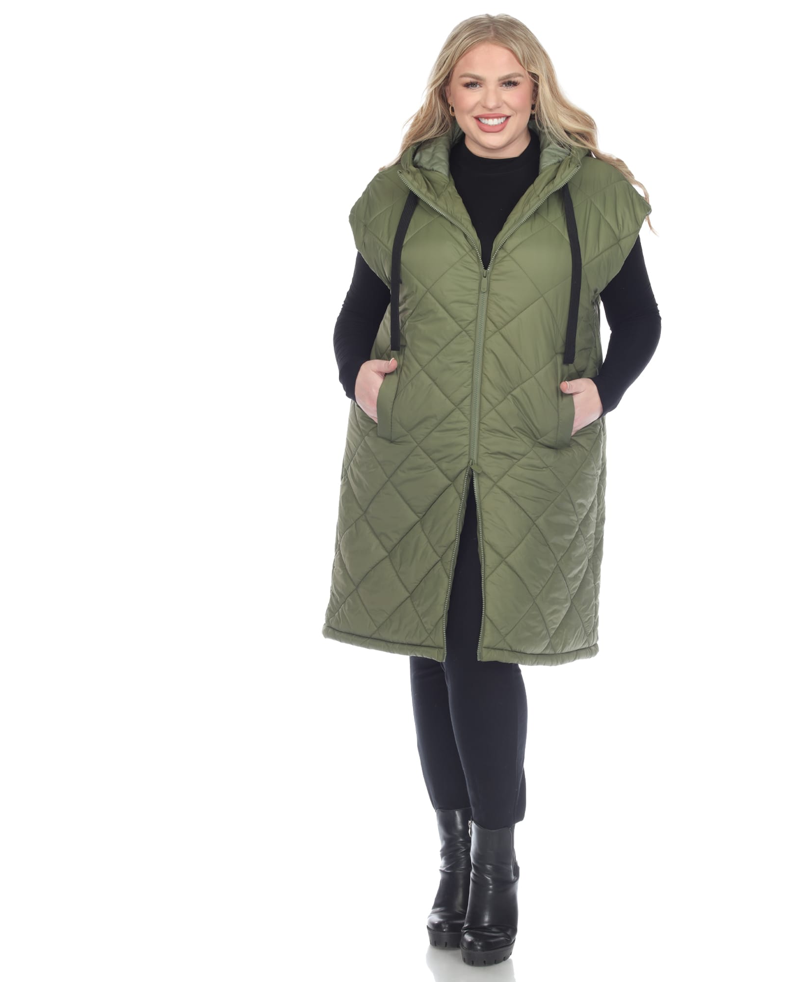 Women's Diamond Quilted Hooded Puffer Vest | Olive