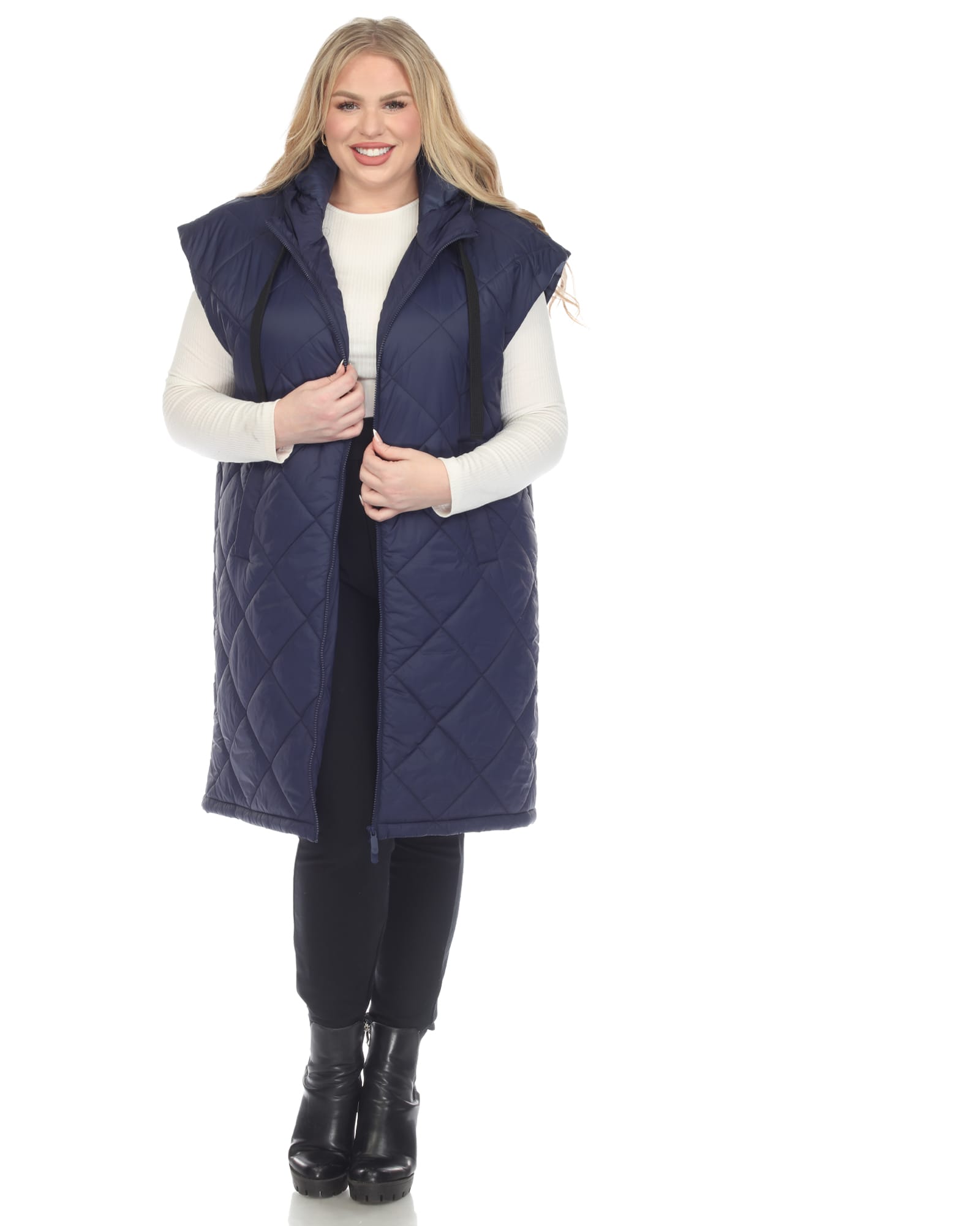 Women's Diamond Quilted Hooded Puffer Vest | Navy
