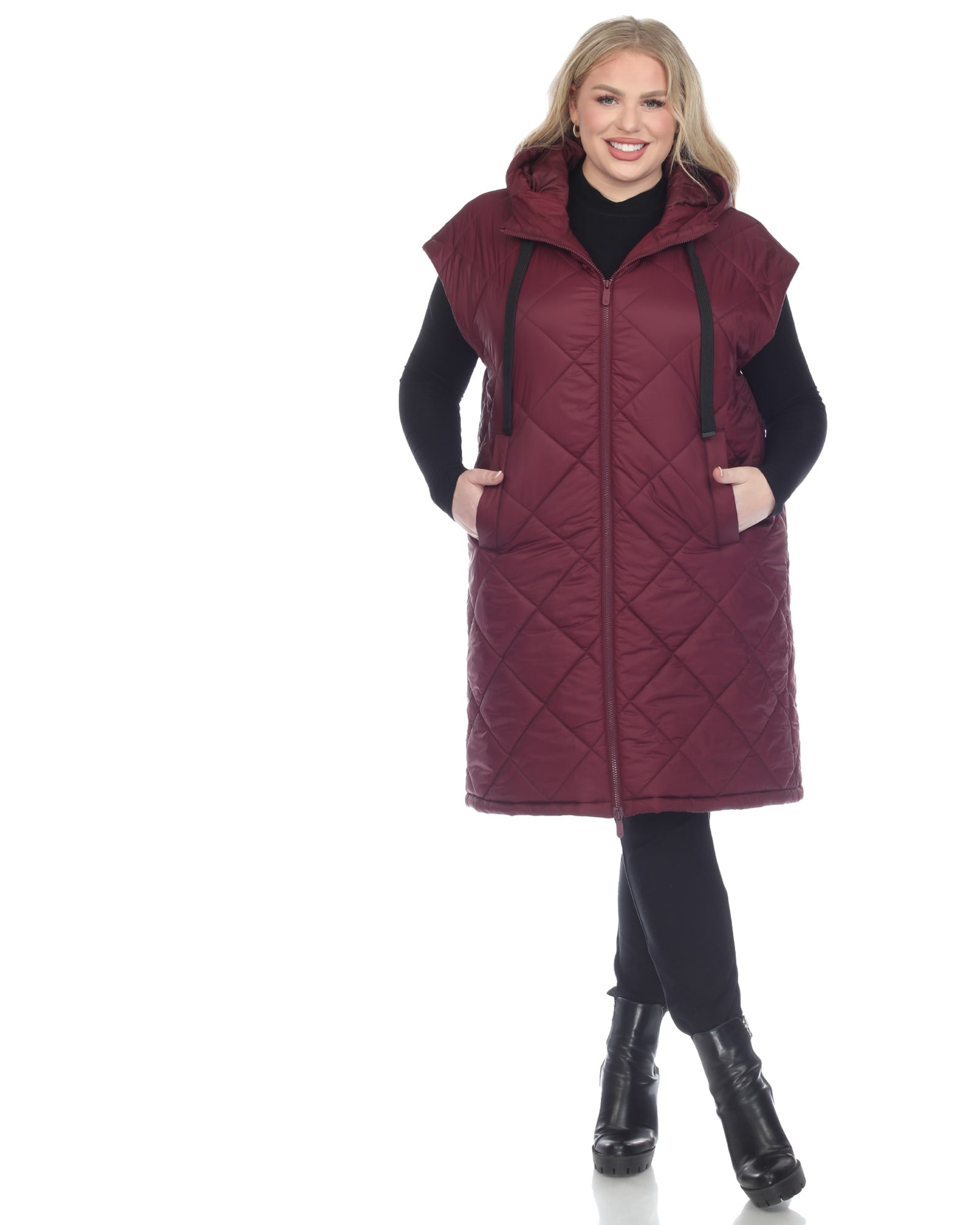 Women's Diamond Quilted Hooded Puffer Vest | Burgundy